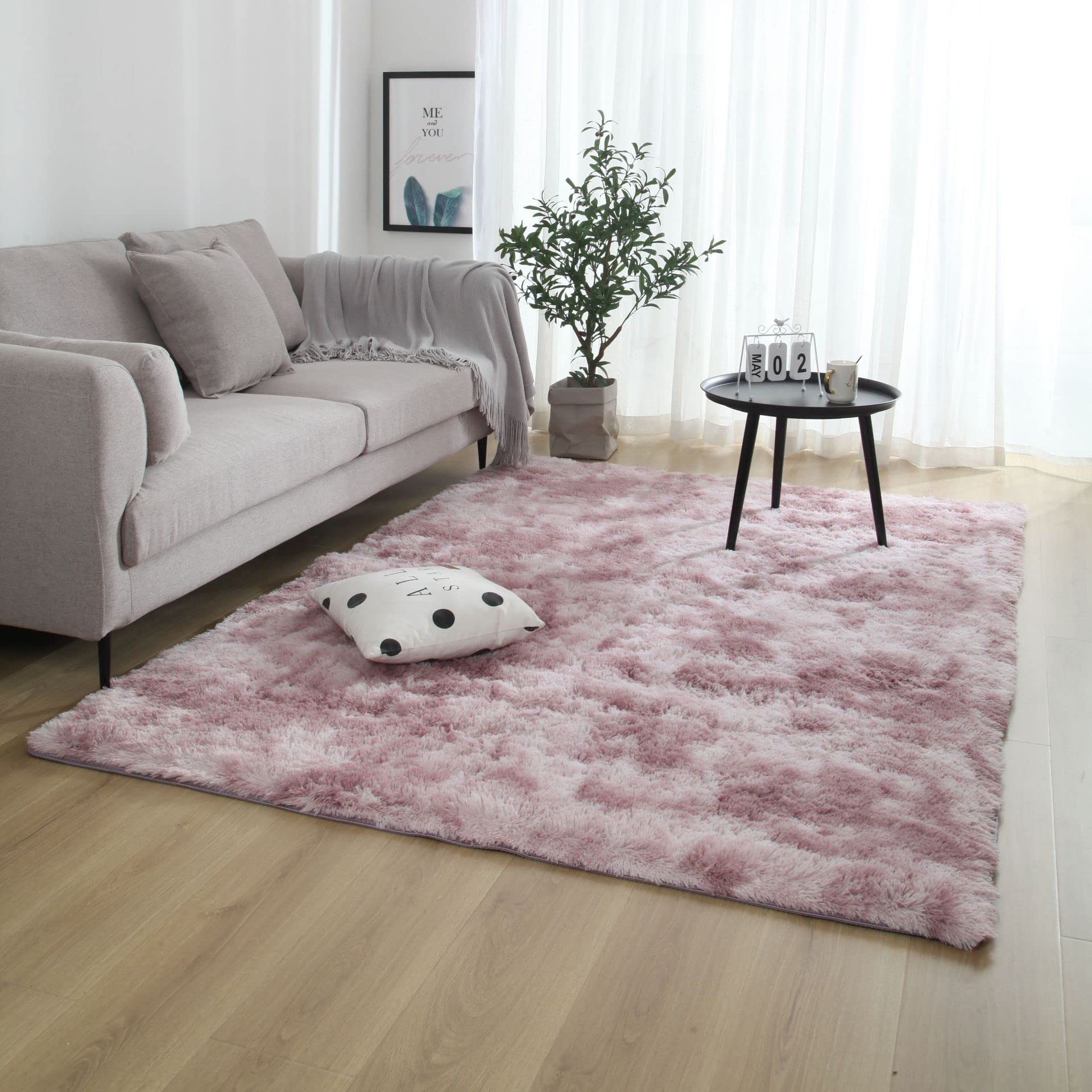 Pauwer Alfombra Salon Grande 160 x 200 cm Shaggy Rosa Alfombra Dormitorio Matrimonio Pelo Largo Suave Tapete Sala Lavable Antideslizante Modernas Tapetes para Sala, Dormitorio, Habitación Juvenil
