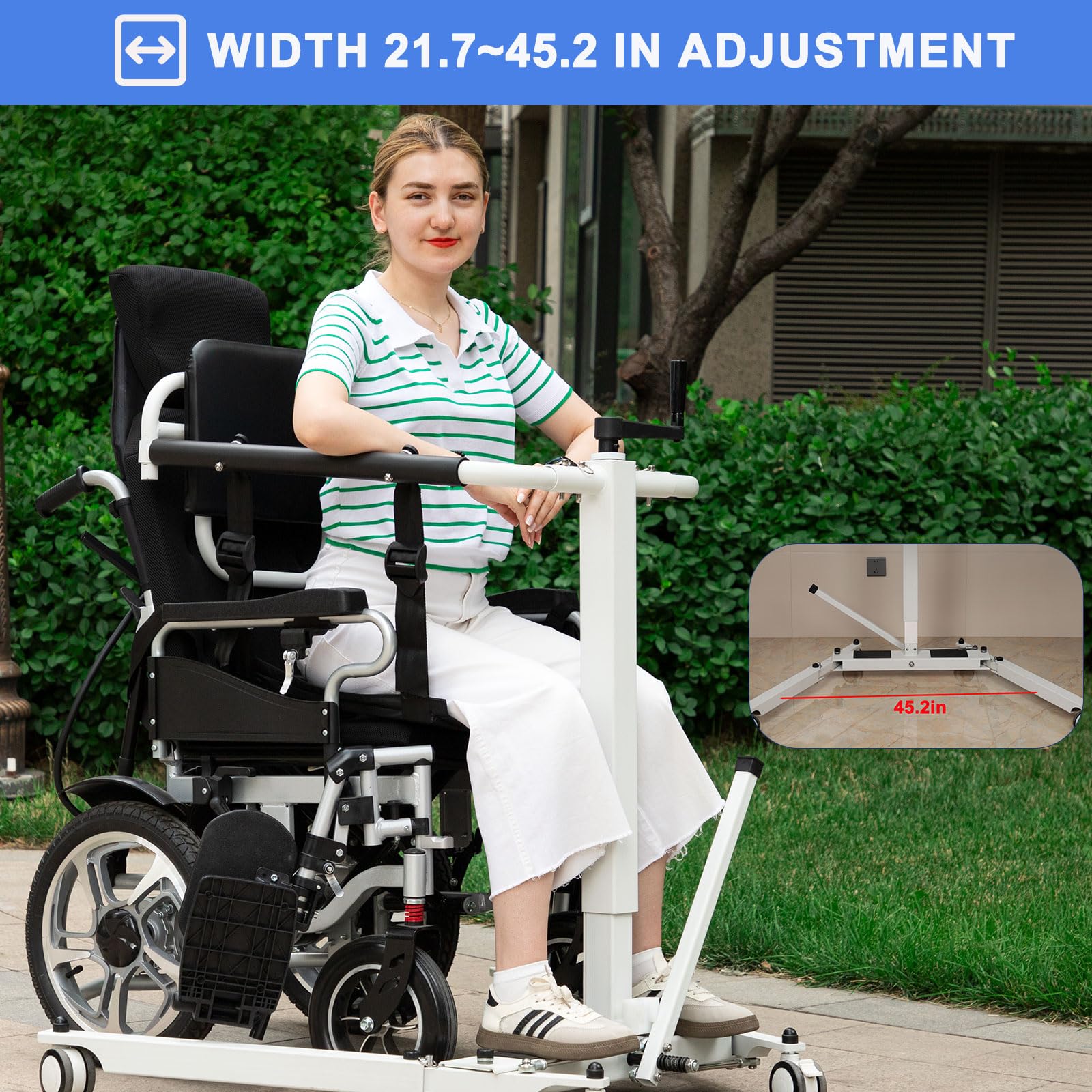 Patient Lift Transfer Chair, Foldable Patient Lift Wheelchair for Home, Portable Patient Transfer Chair for Car, Wheelchair Lift for Home, Height/Width Adjust (Folding Manual)