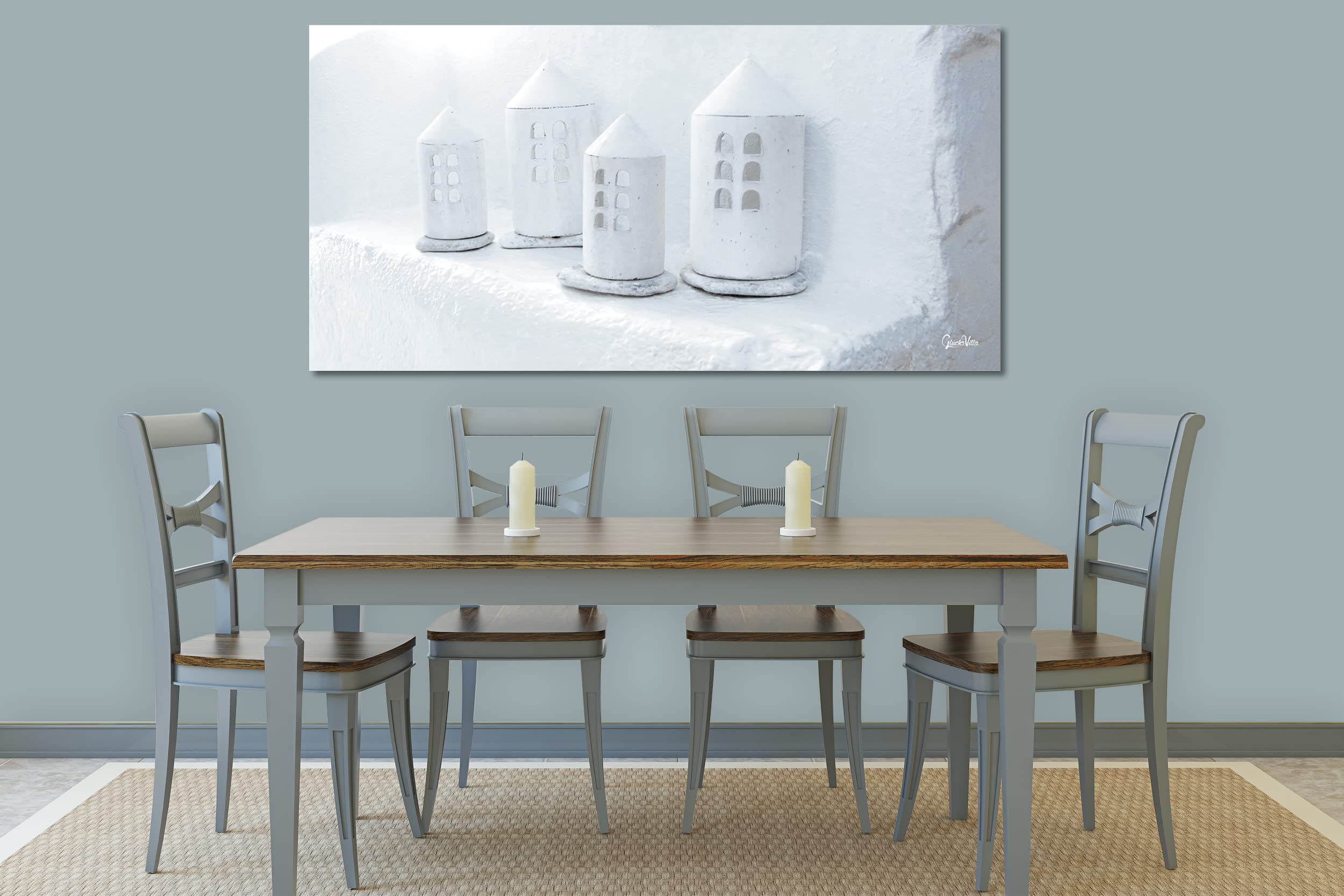 Glücksvilla - Weiß 2 (Acrylglas-Bild 5 mm, 120 x 60 cm) | div. Maße - aus DE - Kunstdruck Deko Wandbild quer - Griechenland Kykladen Mykonos Laternen Deko