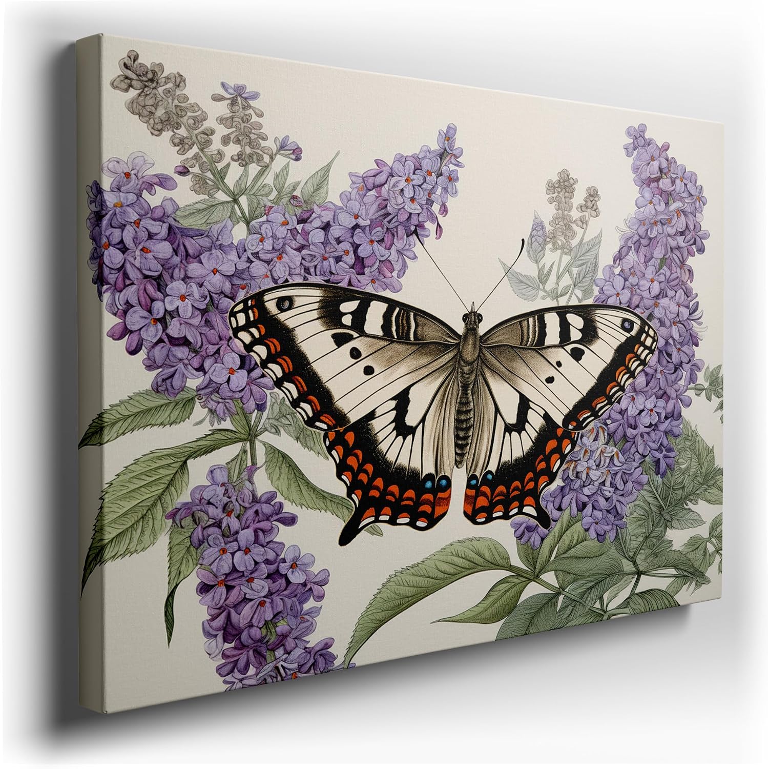 Butterfly On Purple Blossoms - A Tapestry Of Nature's Fragility And Beauty Large, Decor, Office, Bedroom Wall. Size: 130x87 cm (51x34 inch) Canvas Wall Art - Wildlife Wall Decor