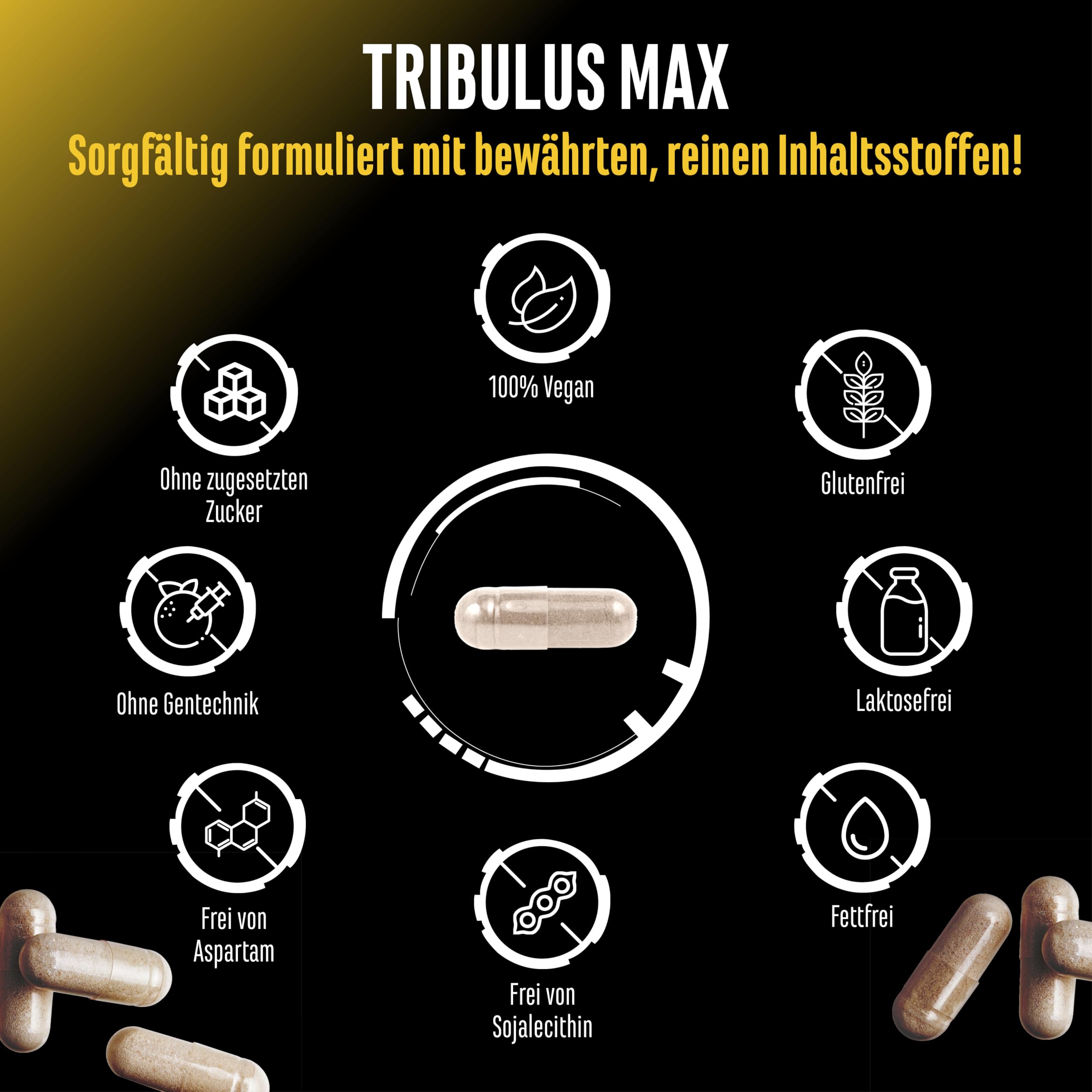 Tribulus Max - 180 Kapseln - Hochdosiert mit 4500 mg pro Tagesdosis - 95% Saponine - Reines Tribulus Terrestris Extrakt 10:1 - Ohne unnötige Zusätze, vegan