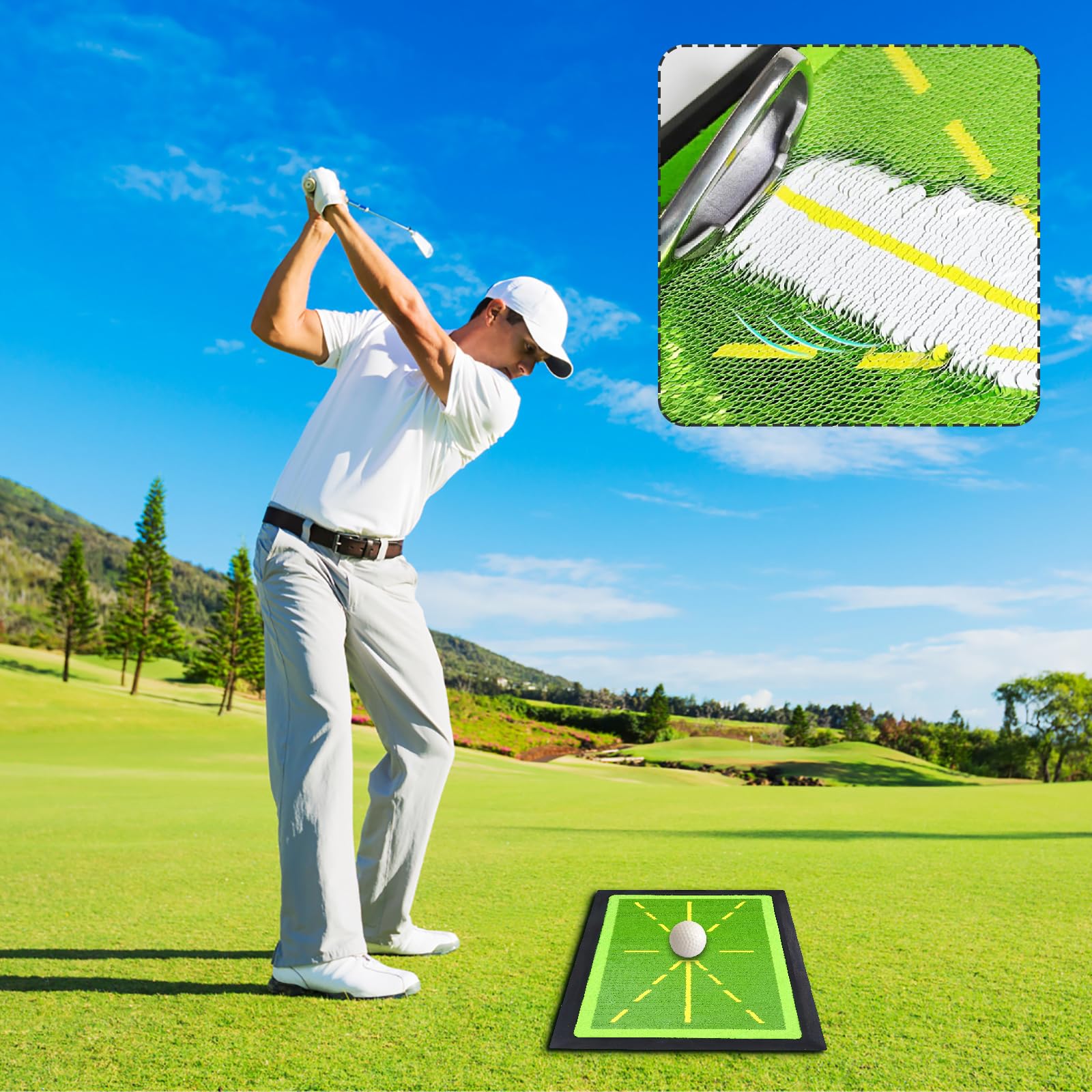 ALLOMN Schwungmatte mit Rutschfester Gummiunterlage - Golf-Übungsmatte für Schlagtraining im Innen- und Außenbereich, Divot-Matte für Anfänger, Erwachsene und Kinder