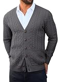 Mens Cardigan Sweater Casual Cable Knitted V Neck Button Down Winter Sweaters