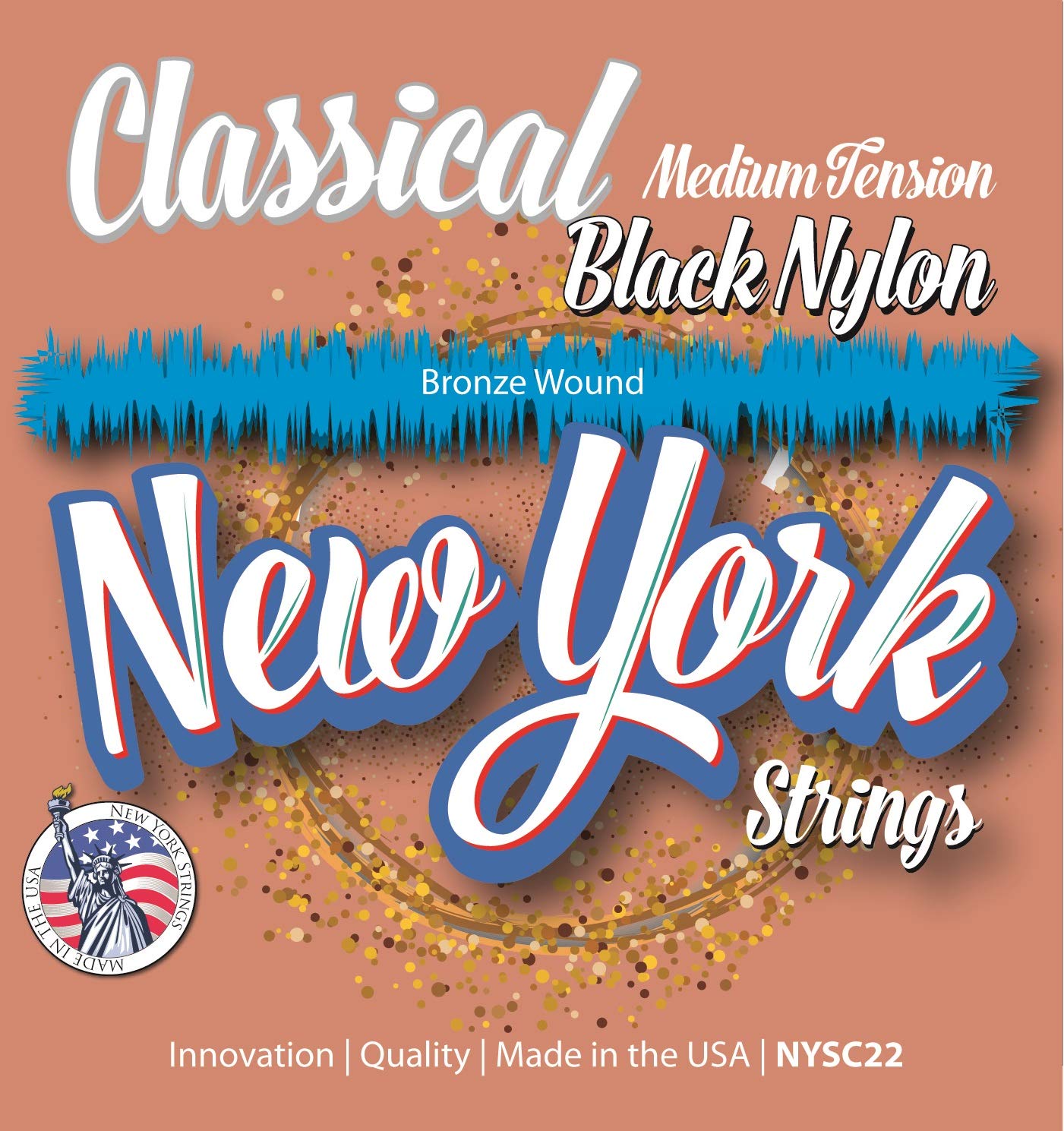 NYSC22 - Cuerdas para guitarra clásica de nailon negro - Enrollado en bronce - Tensión media - Innovación - Calidad - Las New York Strings son una sinfonía de cuerdas - Fabricado en