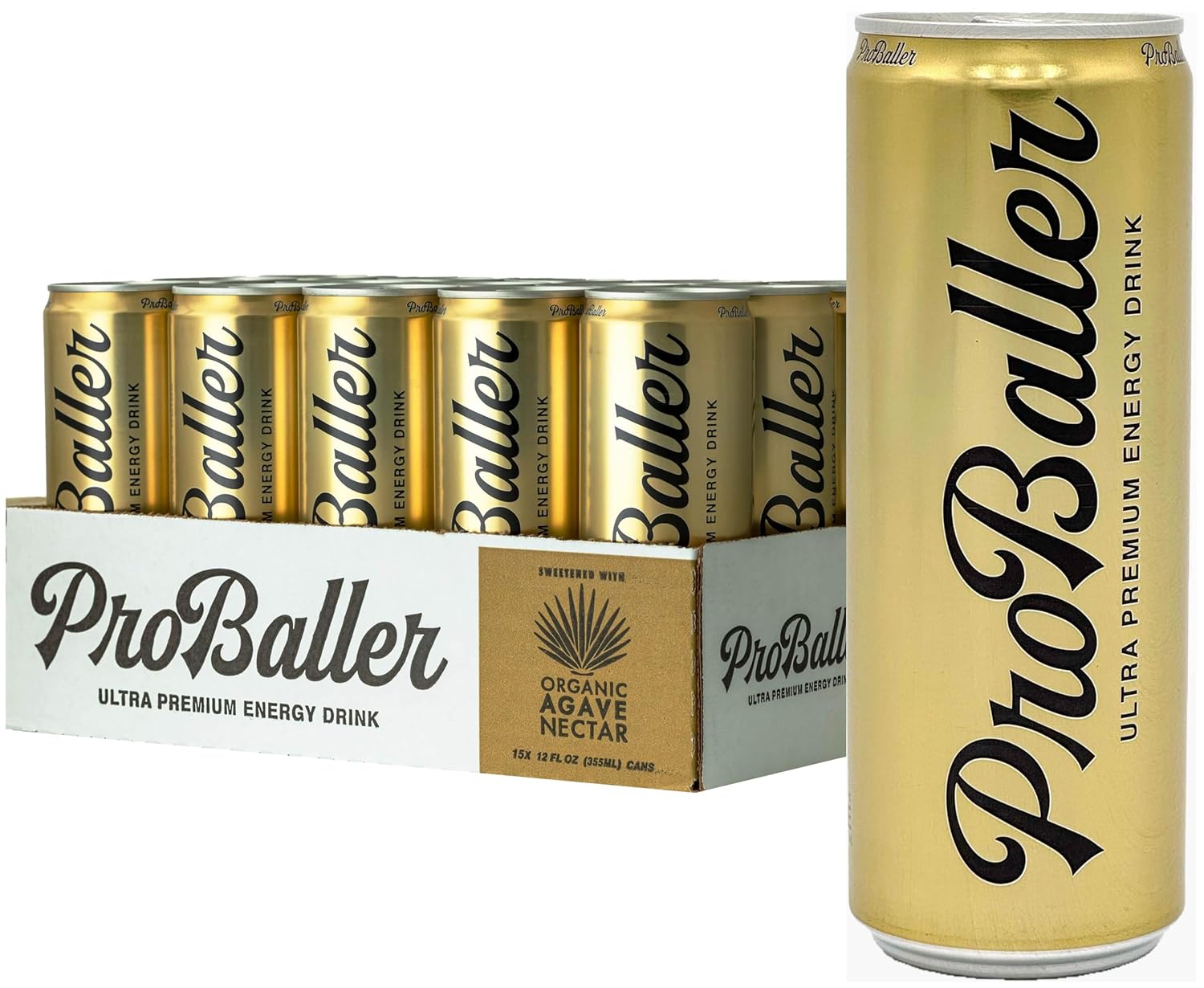 ProBaller Clean Energy Drink – Athlete-Grade Energy for Focus & Performance, Sweetened with Organic Agave, NSF Certified for Sport, Natural Caffeine, Electrolytes & B Vitamins – Citrus Agave (15 Pack)