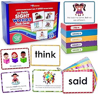 Sight Words Flash Cards for Kids Ages 3 4 5 6 7 8 9 10-220 Dolch Word List and 220 Sentences with Pictures, Over 100 Fry Words Intergrated for Preschool, Kindergarten, 1st 2nd 3rd Grade