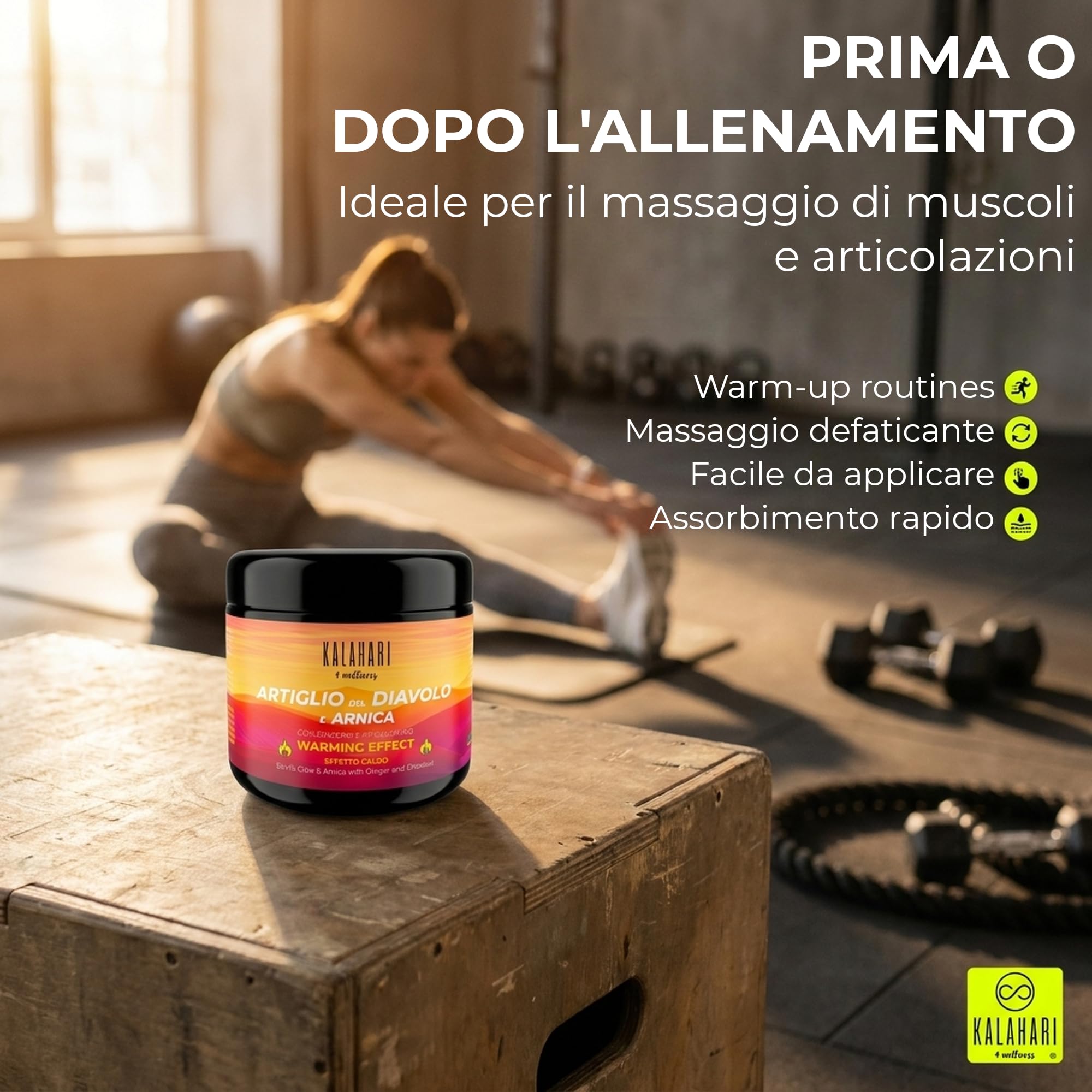 KALAHARI Kit Caldo + Freddo, Arnica Gel 98% + Artiglio del Diavolo, Pre e Post allenamento, Azione intensa per massaggi a Muscoli e Articolazioni, Contratture, Mobilità – Extra forte, Made in Italy