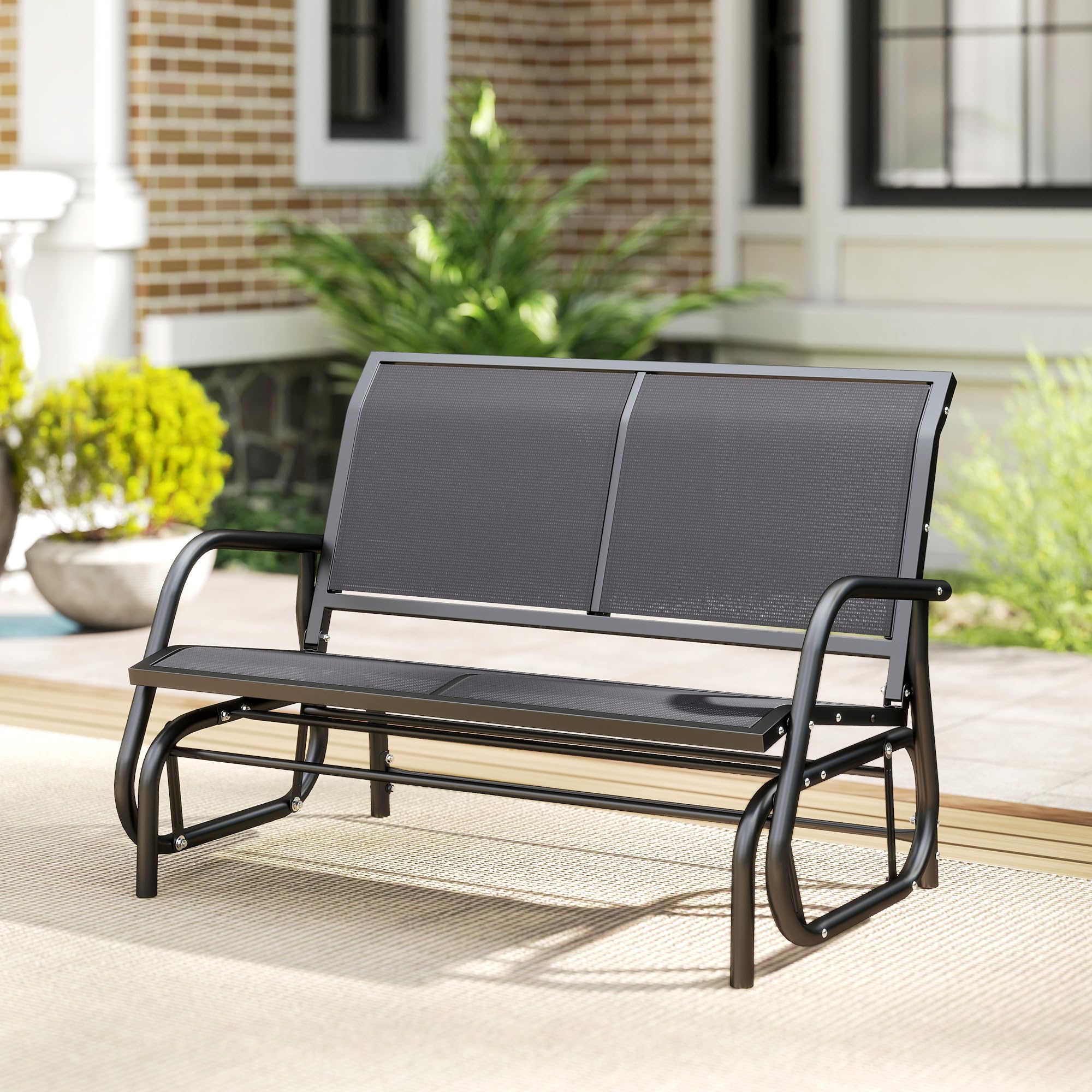 Outsunny Banc à Bascule de Jardin 2 Places Design Contemporain Grand Confort accoudoirs Assise, Dossier Ergonomique Acier textilène Gris
