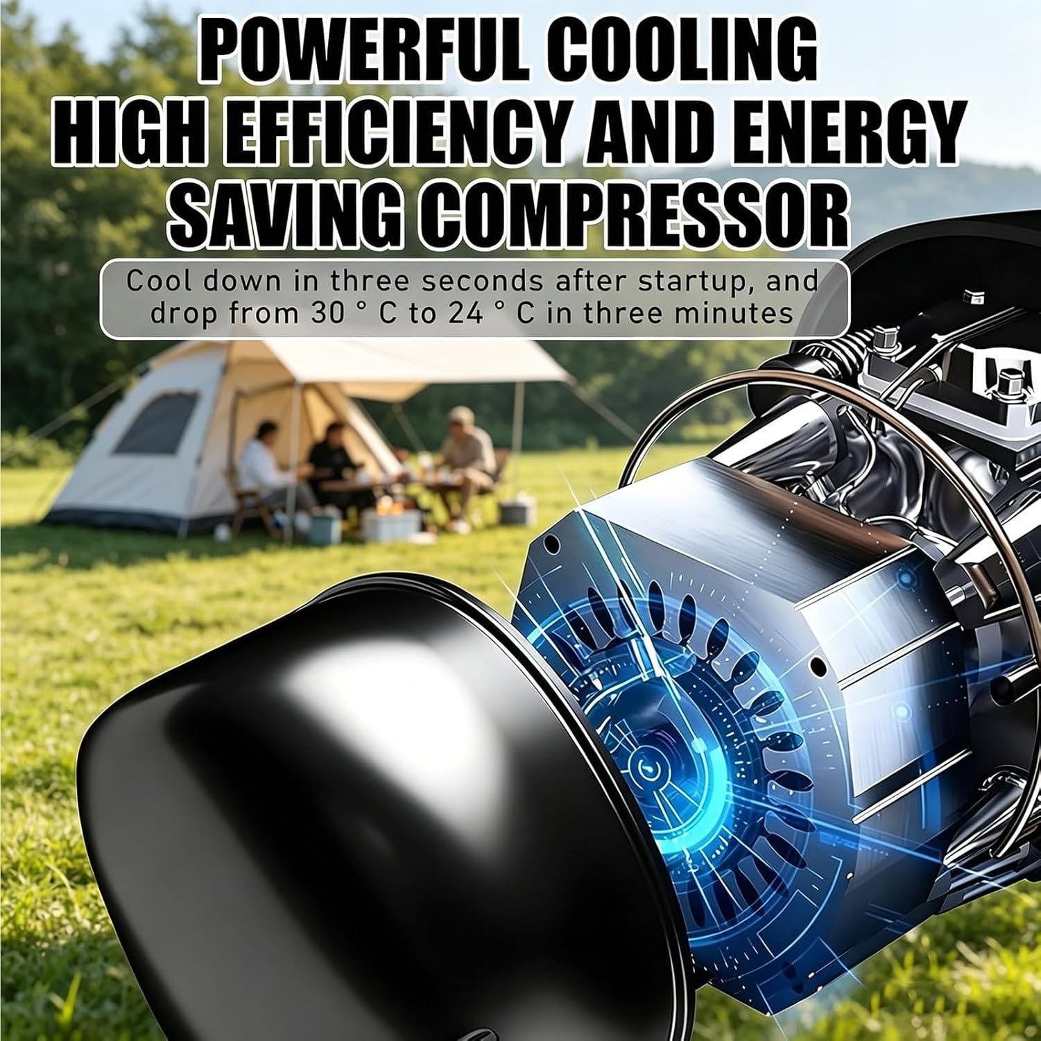 Condizionatore d'Aria Portatile da Esterno per Tenda e Camper, Raffreddamento e Riscaldamento, deumidificazione, 3 velocità Ventola, Timer, 420W a Basso consumo, Cold+Heat