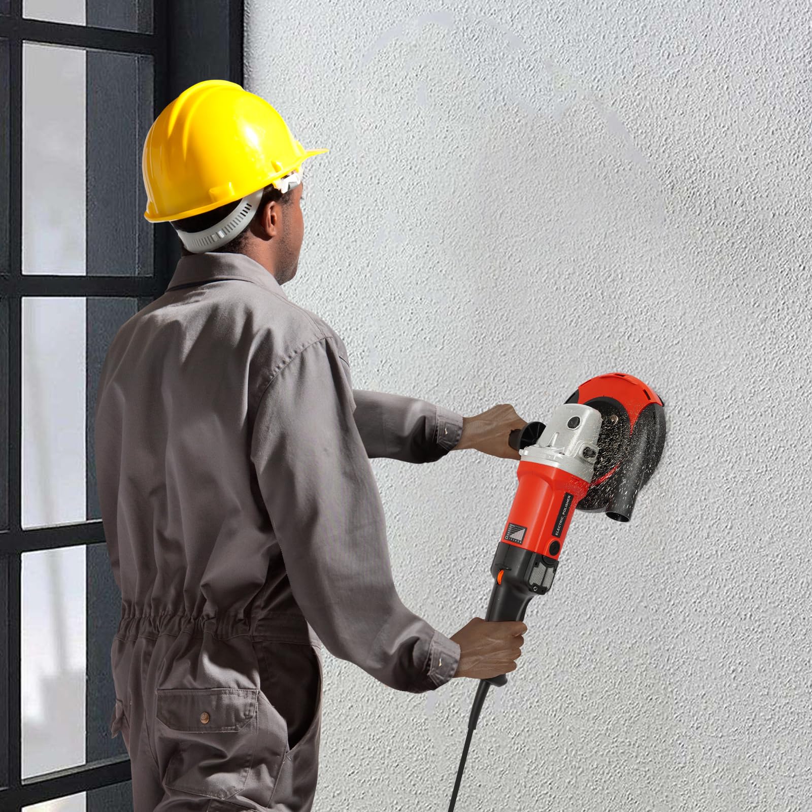 Amoladora de hormigón, amoladora angular de 1580 W, diámetro del disco 180 mm, velocidad ajustable de 6 velocidades, para rectificar diferentes materiales (rojo)