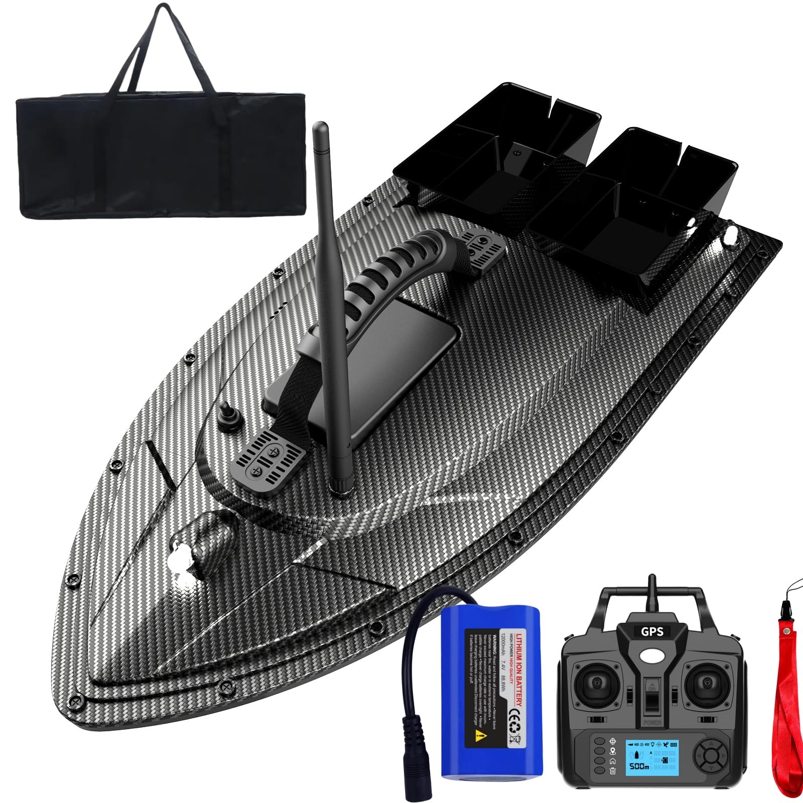 GPS Angelköder Boot 500M RC Köderboot Fernbedienung Futterboot Fischköder Boot Nachtangeln mit Suchscheinwerfer mit 18000MAH Batterie