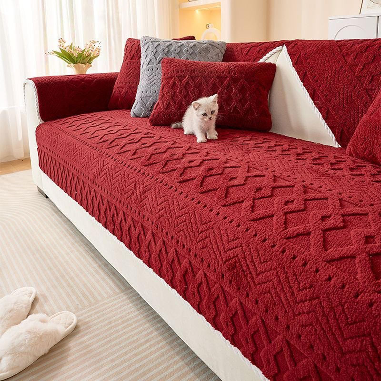 Housse de Canapé,Protection Canapé Couvre Canape Antidérapante,Red,90x240cm