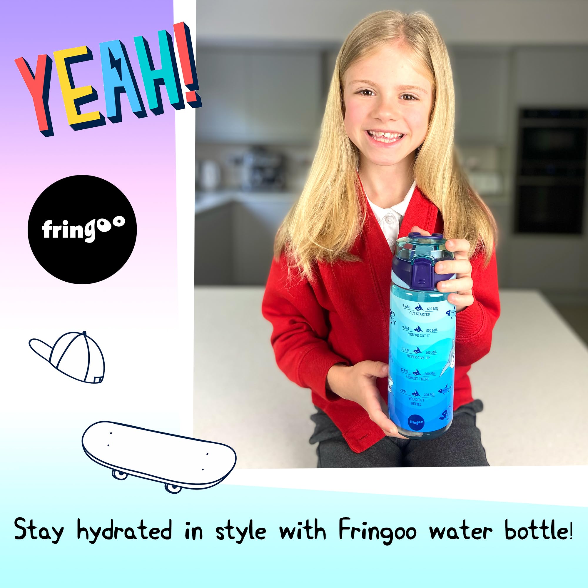 Fringoo, 650ml Kids Water Bottle, Carry Handle100% Leakproof & BPA Free Tritan Silicon Straw, Secure Flip Lock Lid - Image 4