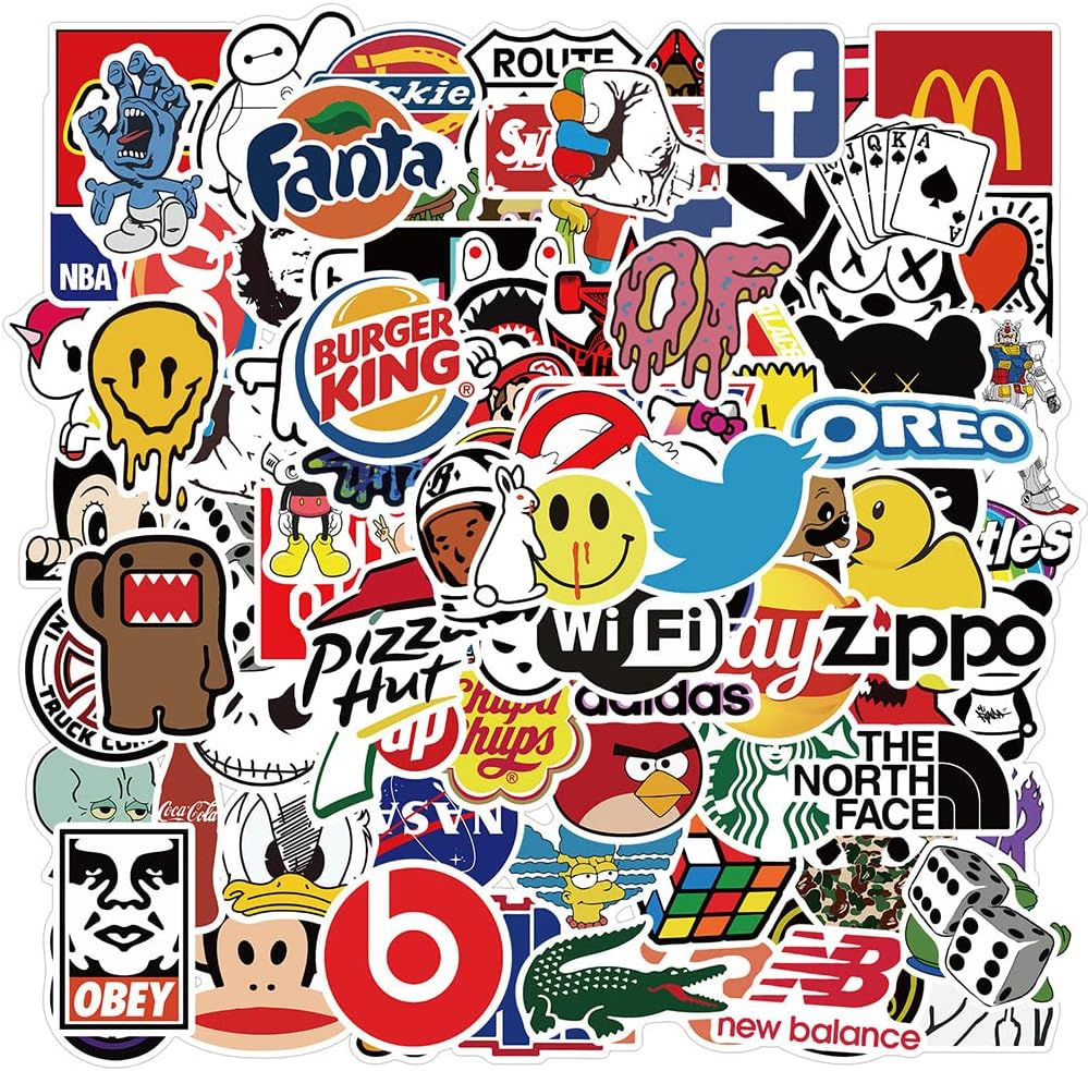 Hilloly Cartoon Pegatinas, 100 PCS Cartoon Sticker para Portátil, Variado para Equipaje, Monopatín, Coche, Motocicleta, Calcomanía para Adolescentes