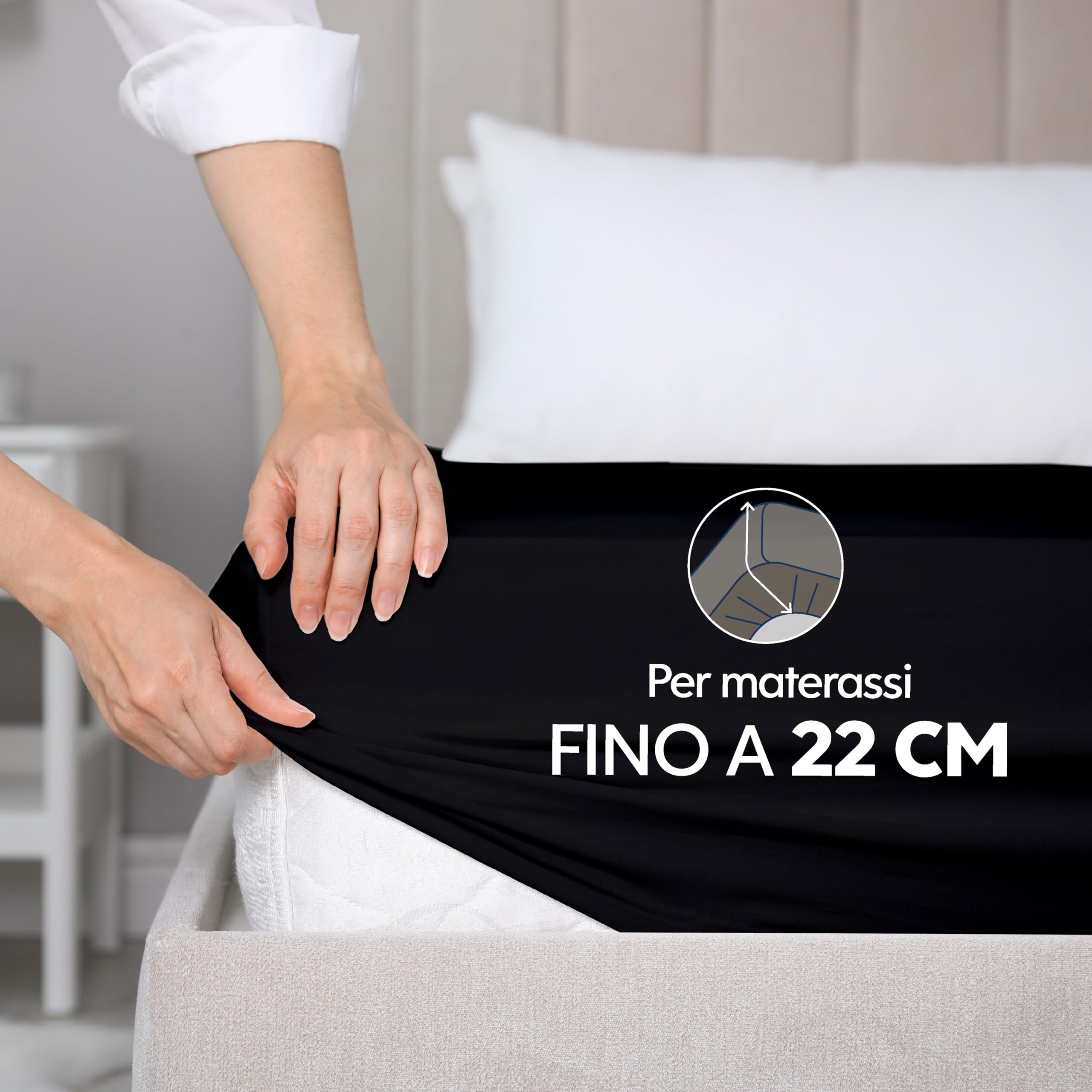 Dreamzie Lenzuola Letto Singolo Cotone 100x200 cm, Altezza Materasso fino a 22 cm - Lenzuolo Con Angoli Singolo - Nero - Certificato senza Prodotti Chimici (Oeko TEX)