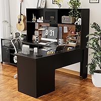 Vista 2 de Unikito Escritorio de oficina en forma de L con gabinete, escritorio para computadora de 60 pulgadas con toma de corriente y luces LED, escritorio