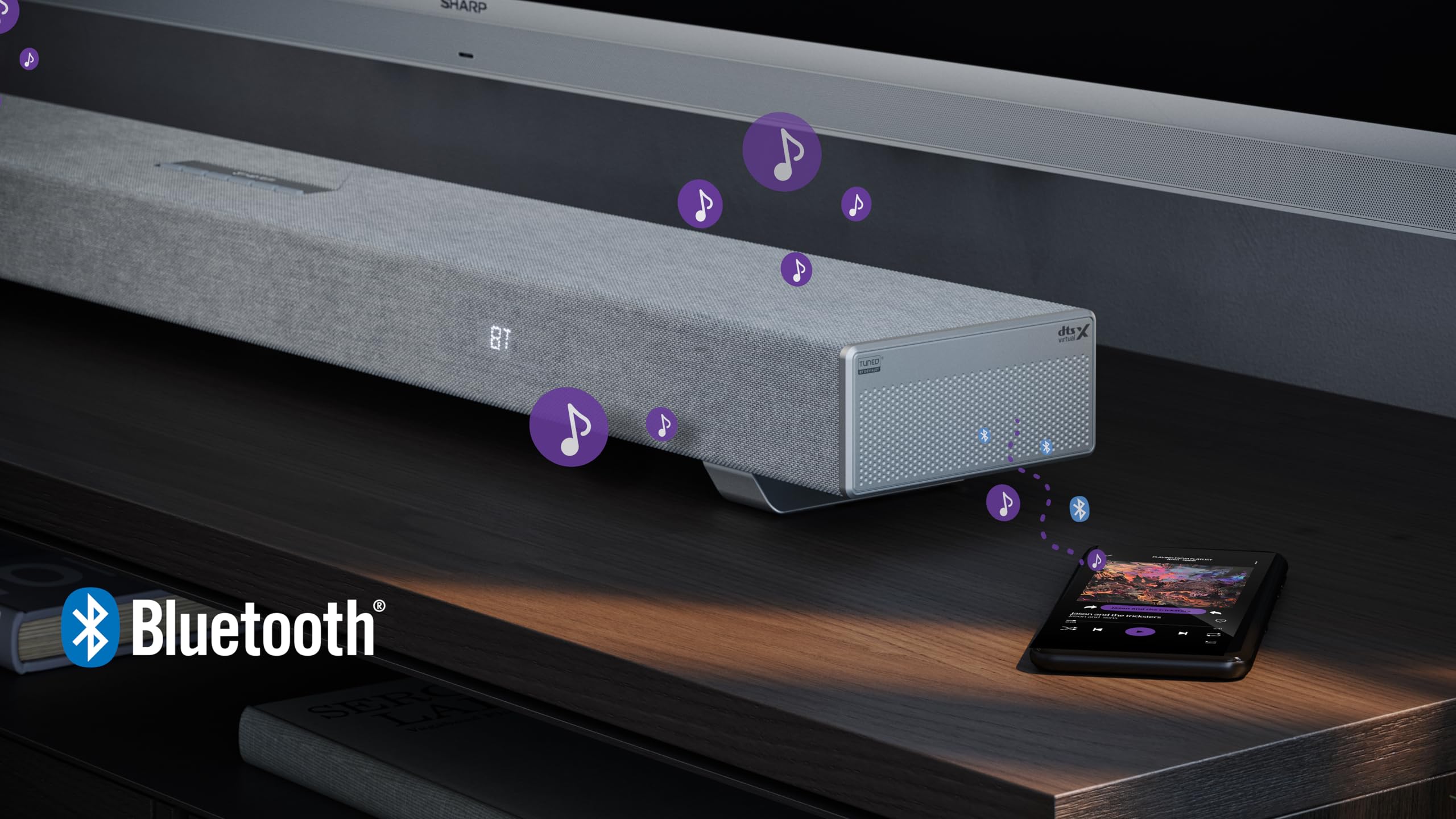 SHARP HT-SBW53121(SL) Soundbar 3.1.2 Dolby Atmos/DTS:X, subwoofer inalámbrico, barra de sonido elegante y potente con altavoces que emiten hacia arriba, sonido envolvente 3D. P. Maxima 550w color Gris