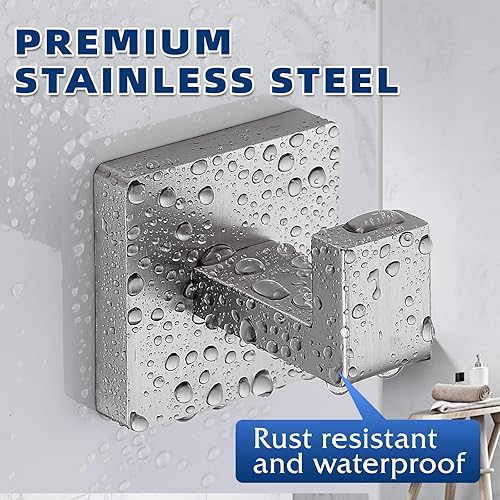 Miniatura 5 de Ganchos de toallas de níquel cepillado para baños, gancho moderno de acero inoxidable resistente montado en la pared, paquete de 4, ideal para