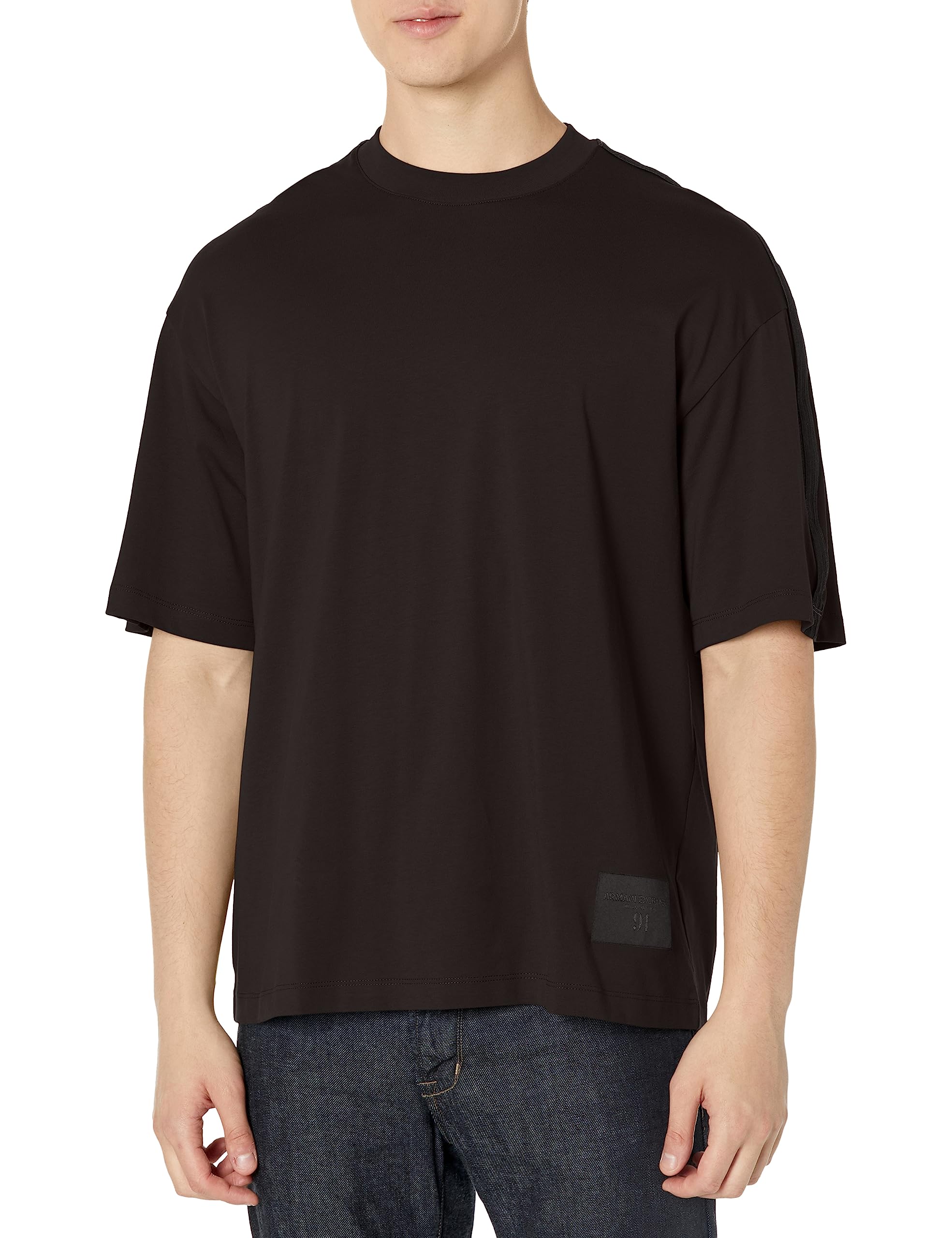 Armani Exchangemens Oversized Logo Shoulder Stripe Tee T-Shirt