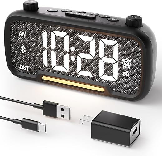 OnLyee 5-in-1 Alarm Clock Radio – FM Radio, Hi-Fi Speaker Sound, Bluetooth Speaker, Auto-Off Timer, Night Light, Dual Charging Ports – Ideal for Bedrooms, Dorms & Home Offices (Black)