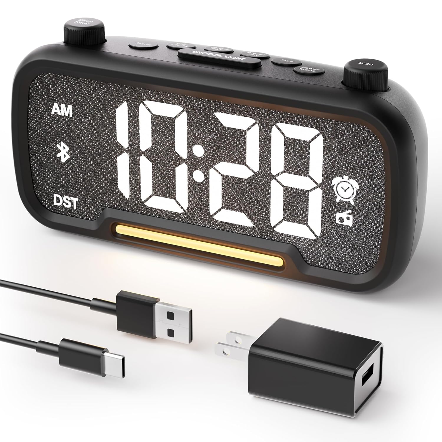 OnLyee 5-in-1 Alarm Clock Radio FM Radio Hi-Fi Speaker Sound Bluetooth Speaker Auto-Off Timer Night Light Dual Charging