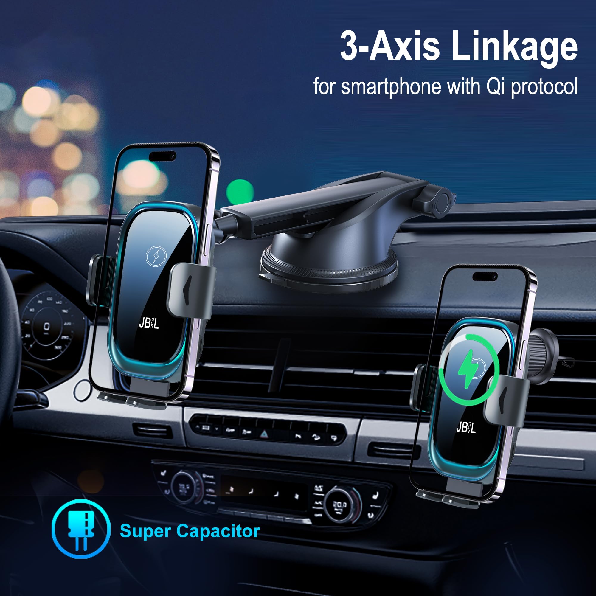 Cargador inalámbrico para coche, 3 en 1, soporte para teléfono de coche, cargador de coche, montaje para parabrisas, salpicadero, ventilación de aire, soporte de teléfono celular de carga rápida con