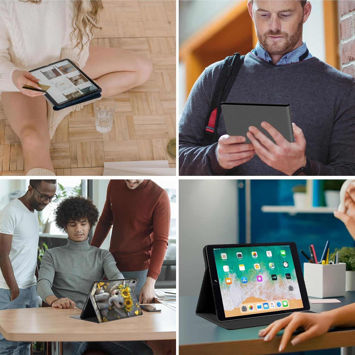 for Apple iPad Air 13 Inch Case (M3/M2-2025/2024 Release), Slim iPad 13 Protective Case with Stand Hard Back Shell for iPad Air 13, Auto Wake/Sleep, Golden Sunflowers Cute Elephant