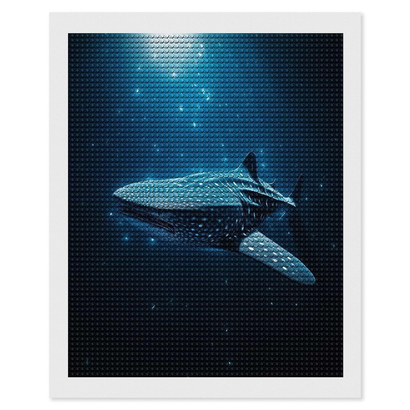 Junmoney Whale Shark Water Diamond Painting Canvas Kit 16"x20", Adhesive Canvas, Living Room Decor, Farmhouse Decor, Winter Craft