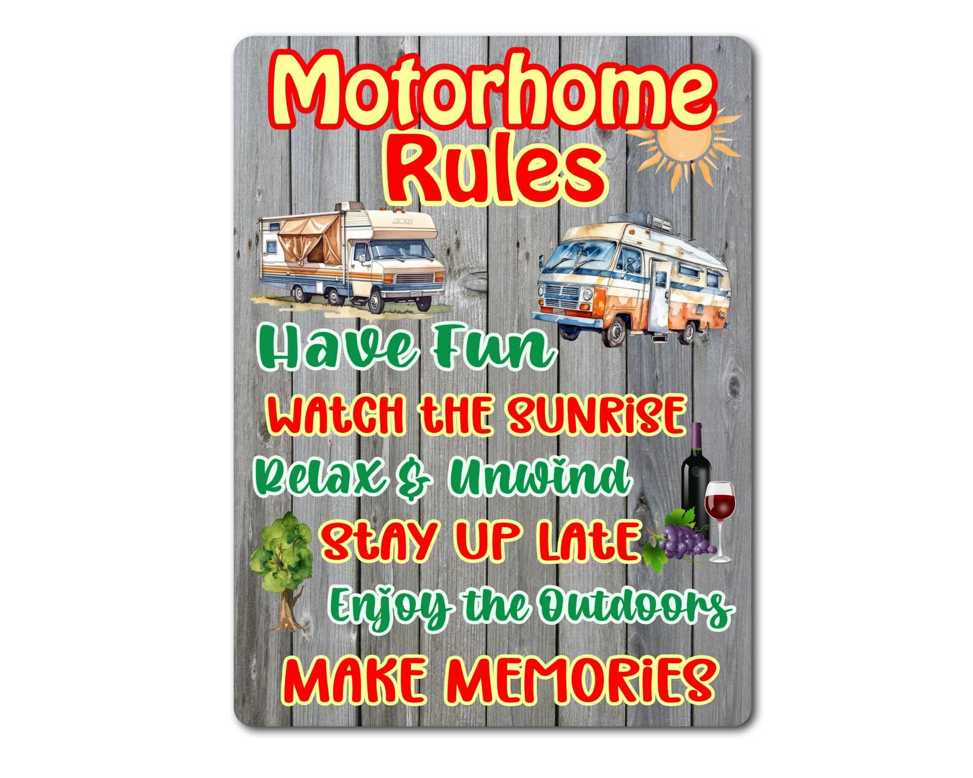 Decalarama Motorhome Metal Sign Gift – Motorhome Rules - Have Fun Make Memories – Family Cute Fun Holiday Novelty Aluminium Present