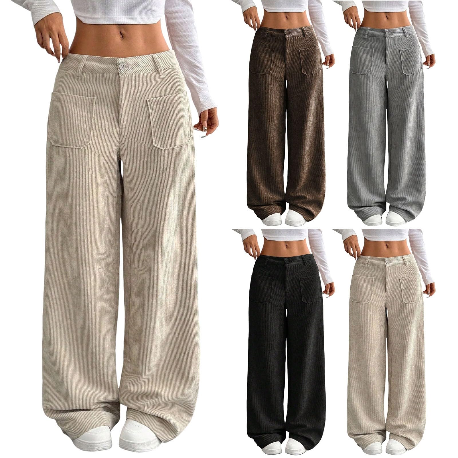Pantaloni da donna in velluto a coste con bottoni a vita media gamba larga pantaloni a coste comodi pantaloni a palazzo larghi alla moda autunno inverno business casual ufficio pantaloni da lavoro con
