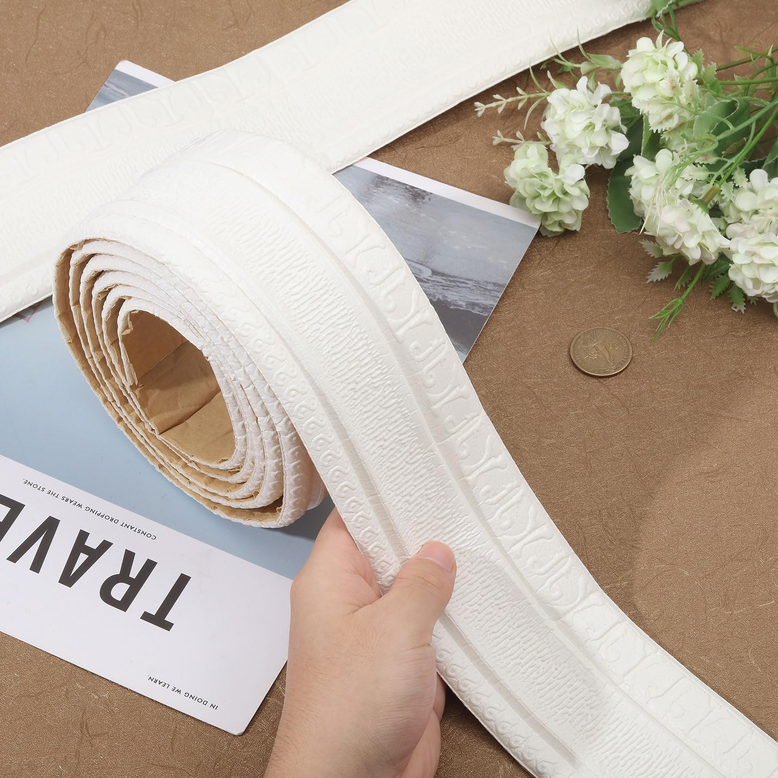 Sulgyt Self Adhesive Flexible Foam Molding Trim Wallpaper Border 3D Sticky Decorative Wall Lines Peel Stick Baseboard Hotel Home Diy Decor - View #7