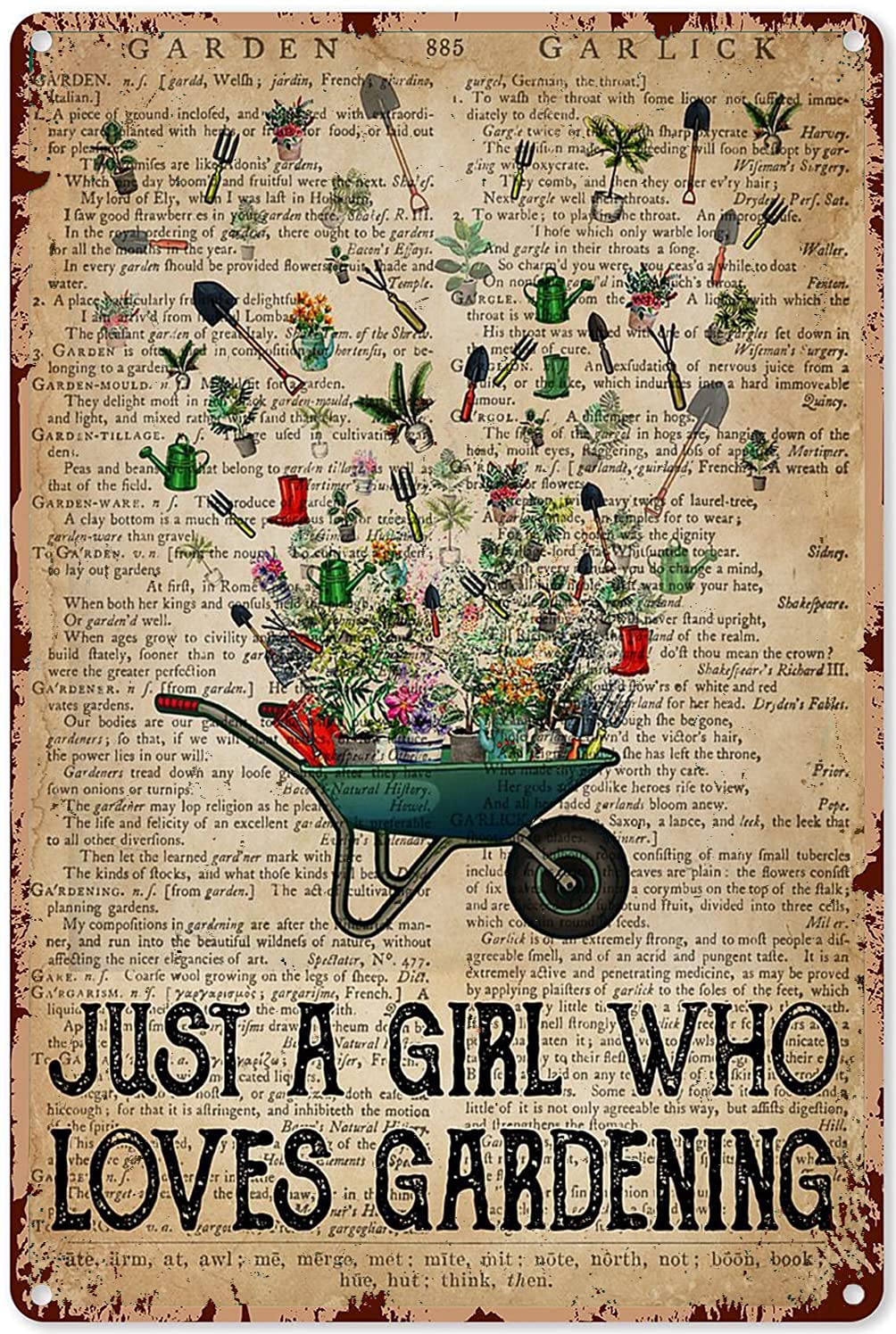 Just a Girl who Likes to Garden Vintage Metal Sign Gift Bedroom Retro Novelty Cafe Store Tin Signs 12x16inch