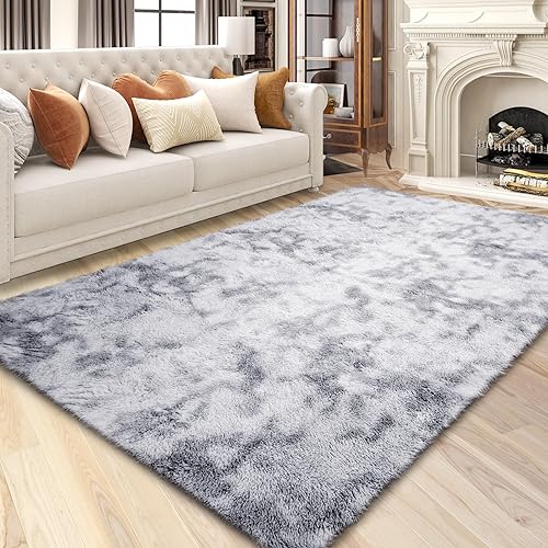 RCZONE Alfombras de área para sala de estar, alfombra supersuave y esponjosa de 4 x 6 pies para dormitorio, teñido anudado gris claro,