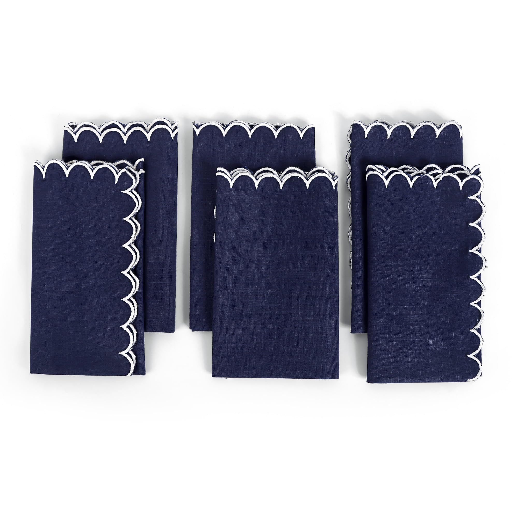 Serviettes en tissu de table lavables en coton bleu et blanc Fingercraft lot de 6