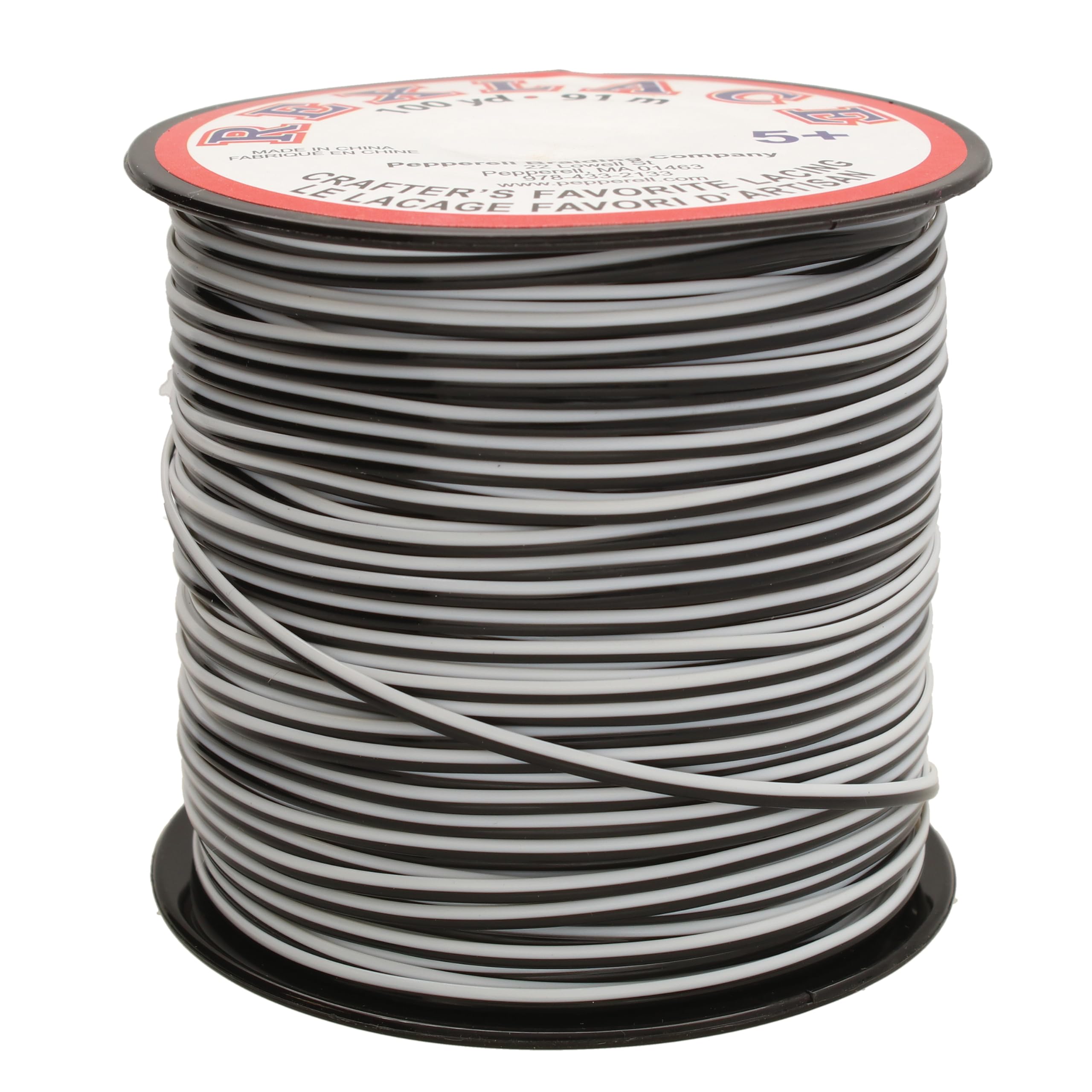 Rexlace Flat Plastic Lacing – Latex-Free Boondoggle Braiding Lanyard, Black and White, 0.092" Wide, 0.035” Thick, 100 Yards (91 Meters)
