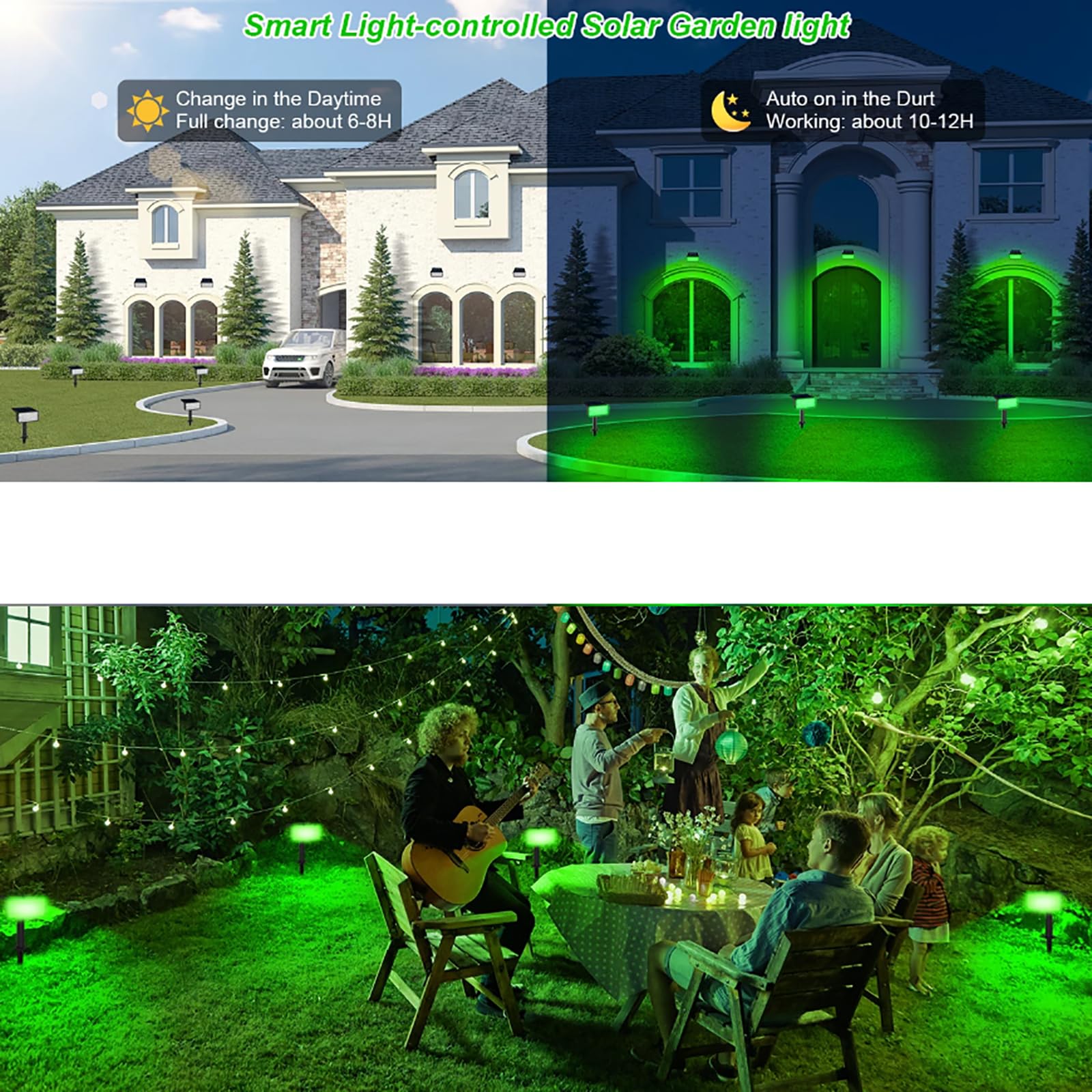 Faretti solari a LED da 2 pacchi, Luci di sicurezza solari, Accensione/spegnimento automatico Luce per esterni da esterno, Luci da giardino impermeabili IP65, per patio, vialetto, stagno, terrazza