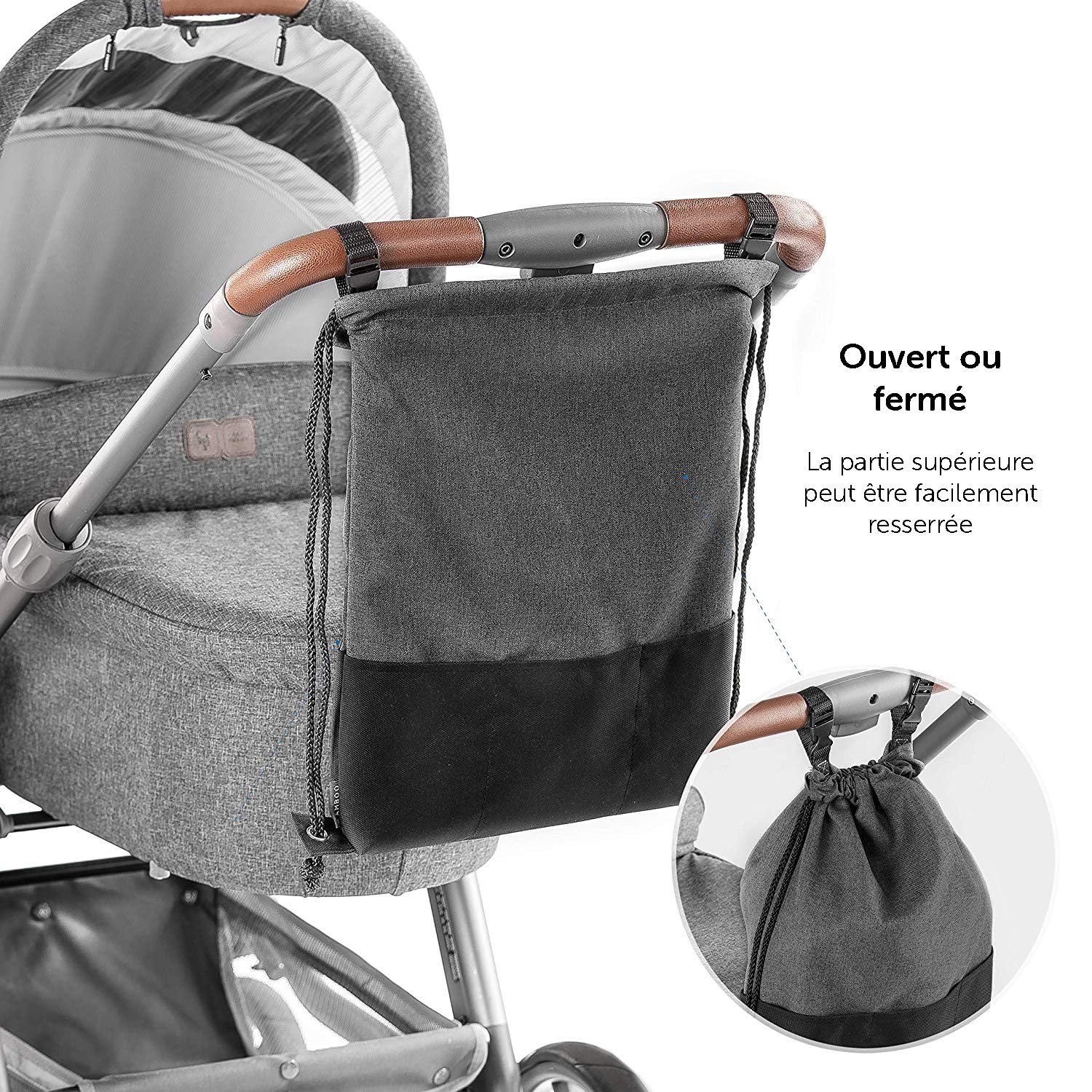 Zamboo Sac a Dos a Langer, Organisateur Poussette et Landau, Universel pour Sport - Léger, avec Compartiments, Crochets de Fixation - Gris Noir