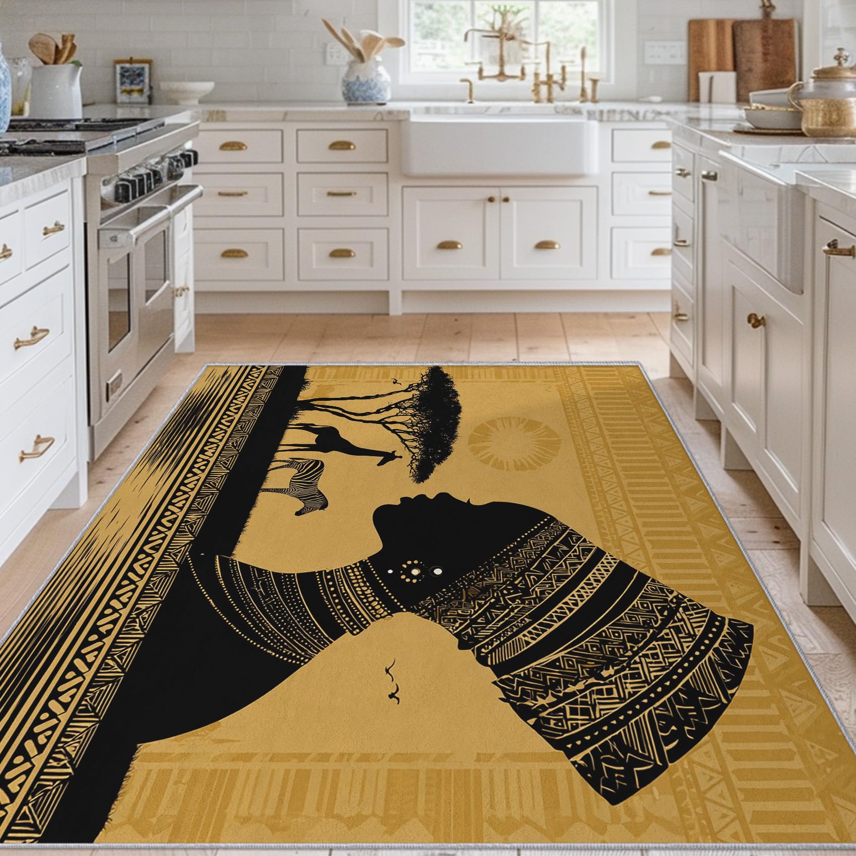 Grand tapis salon tribal africain doux et antidérapant 80 x 150 cm