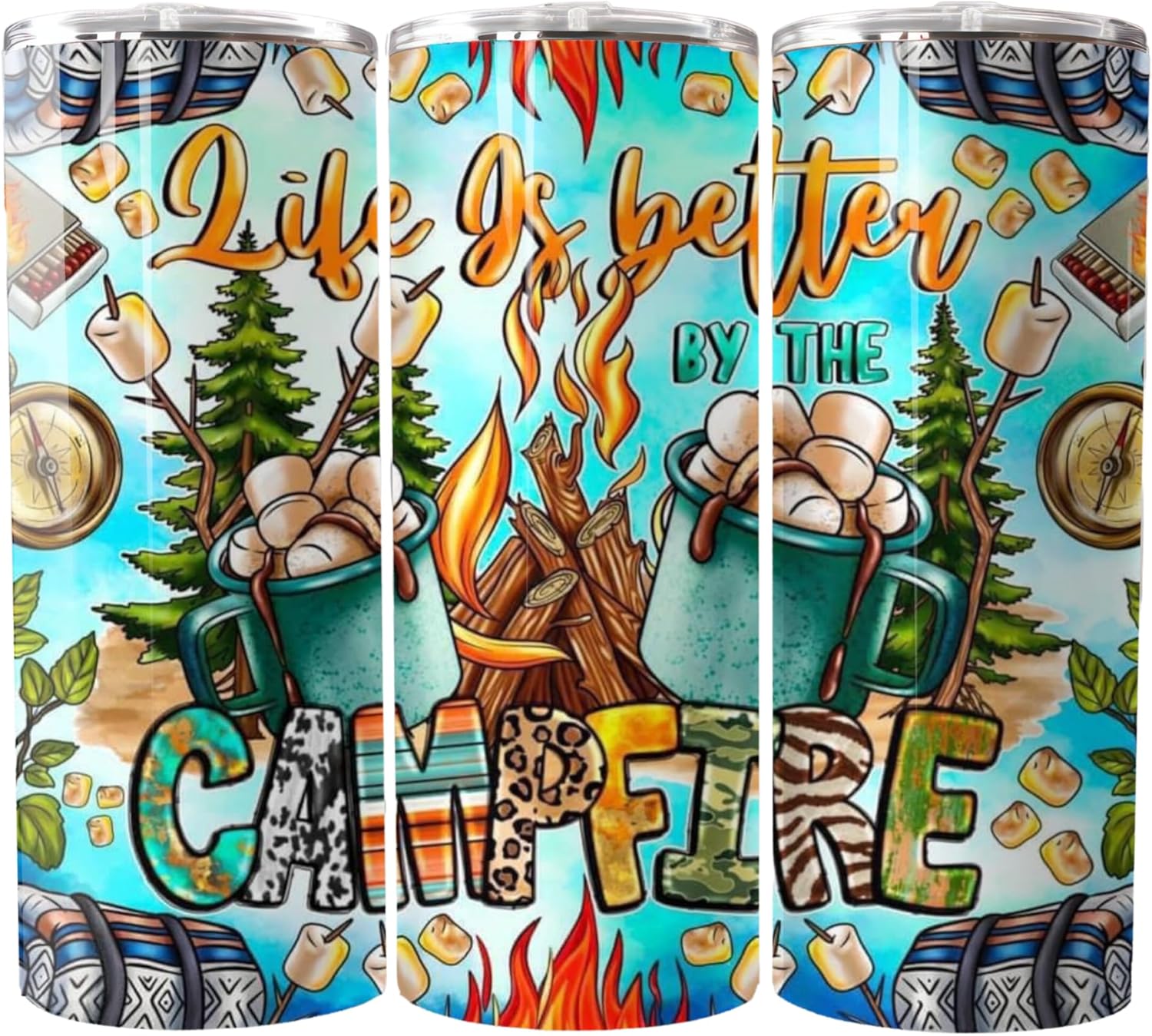 Campfire Bliss: Life is Better - 20oz Skinny Tumbler - Double Wall Skinny Tumbler with Straw and Lid, Insulated Cup Stainless Steel Slim Travel Tumbler for Women and Men 20oz