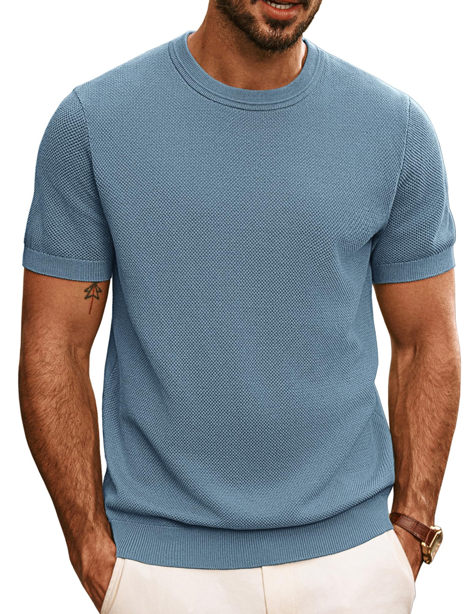 PJ PAUL JONES T Shirts Herren Kurzarm Sommer Strick Tshirt mit Rundhals
