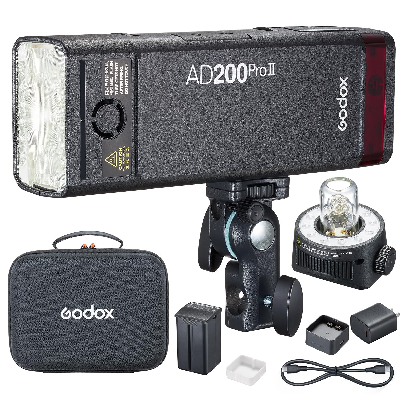 Godox AD200 Pro II GODOX AD200Pro II Flash, Flash HSS 2.4 G, Reciclado 0.01-1.8 s, batería de 2980 mAh, 500 Destellos a Plena Potencia, sincronización One-Tap con X3 (GODOX AD200Pro Ajustado a