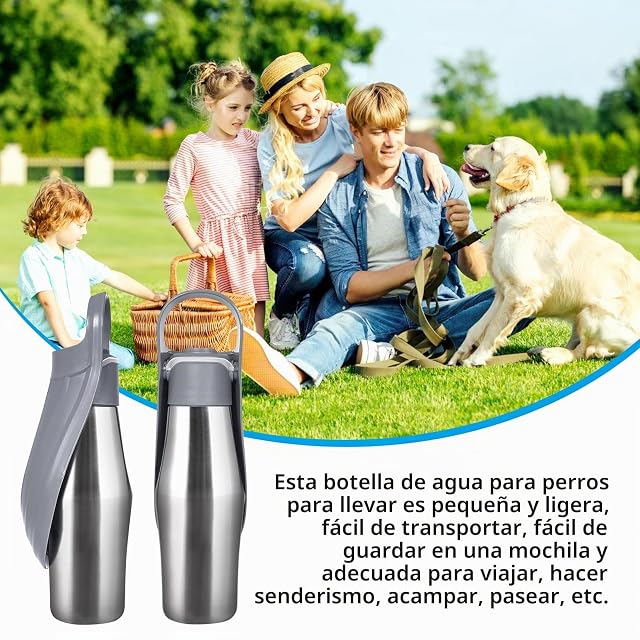 Foto 5 de 7 de BORDEAG Botella de agua para perros, 750 ml, de acero inoxidable, plegable 180°, portátil para perros