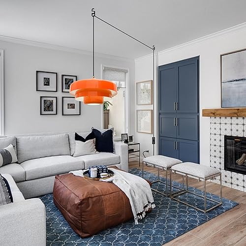 Miniatura 2 de Lámpara colgante enchufable de mediados de siglo con cable de enchufe, accesorios de iluminación colgantes naranjas, estilo nórdico, pantalla de