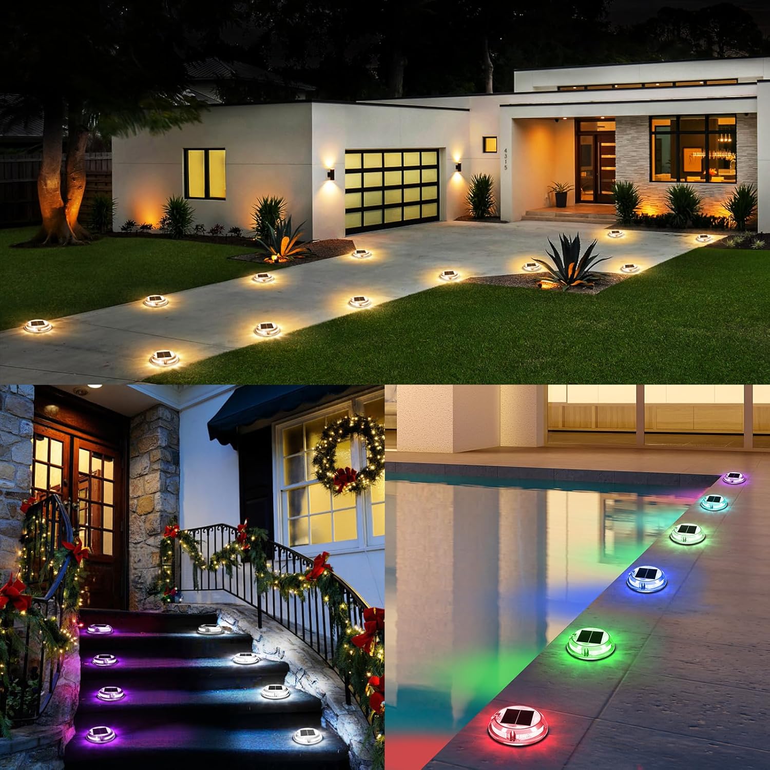 Quntis 12 Pack Outdoor Solar Deck Lights Multicolored - 11 Lighting Modes Aluminum Alloy Solar Driveway Maker - IP68 Outdoor Waterproof Dock Marine Lights for Warning Step Sidewalk Pathway Garden