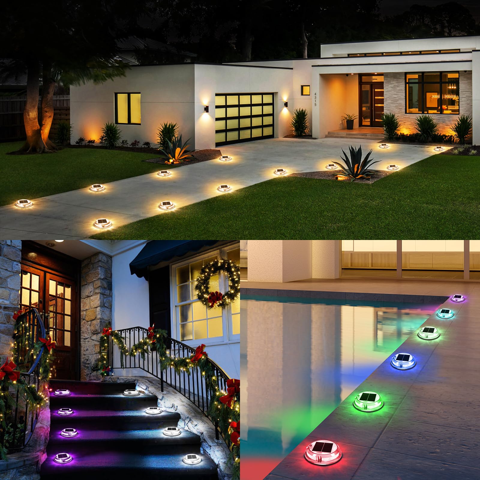 Quntis Solar Bodenleuchten für Außen 8 Stück Aluminium Deck Lights Outdoor | Warmweiß Kaltweiß RGB Bunt Gartenleuchte IP68 wasserdichte Solarleuchten für Garten Treppen Gehwege Höfe Pfade Balkon