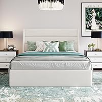 Vista 3 de SHA CERLIN Cama de Almacenamiento Elevable Tamaño Completo/Tapizada en Terciopelo/Cabecera Moderna Tipo Wingback/Marco de Cama Plataforma Blanco