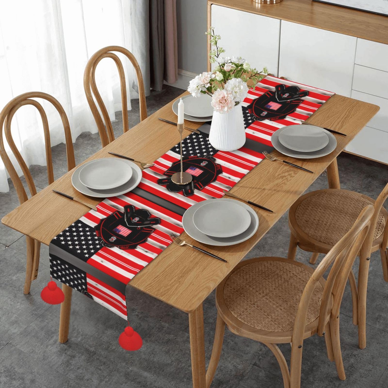 Chemin de table drapeau USA Red Line pour raviver le charme d'une table de ferme