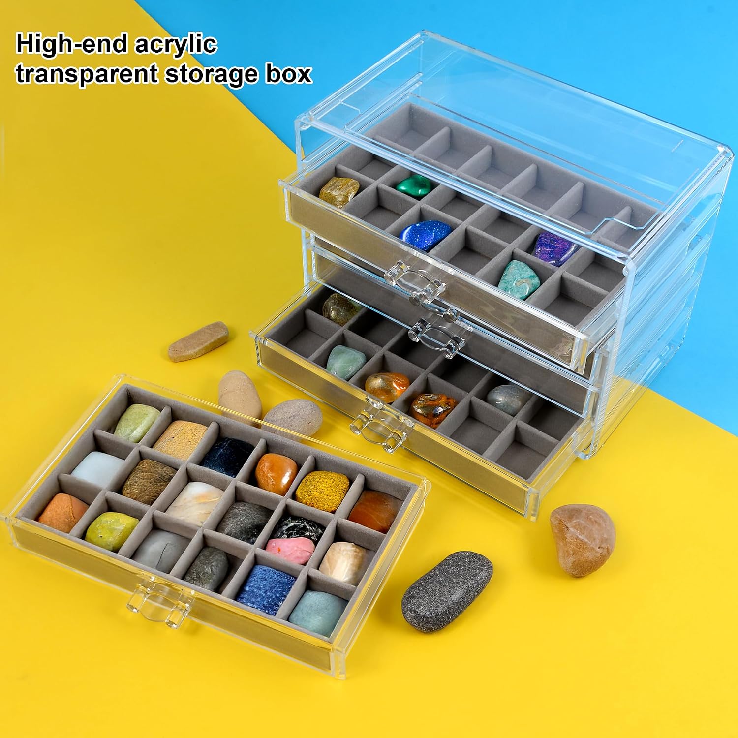 Rock Display Case 5 Layer Rock Collection Box for Kids Crystal Display Shelf Perfect for Showcasing Gemstones Minerals and Rock Collections Organize Your Rock Collection with Style and Elegance