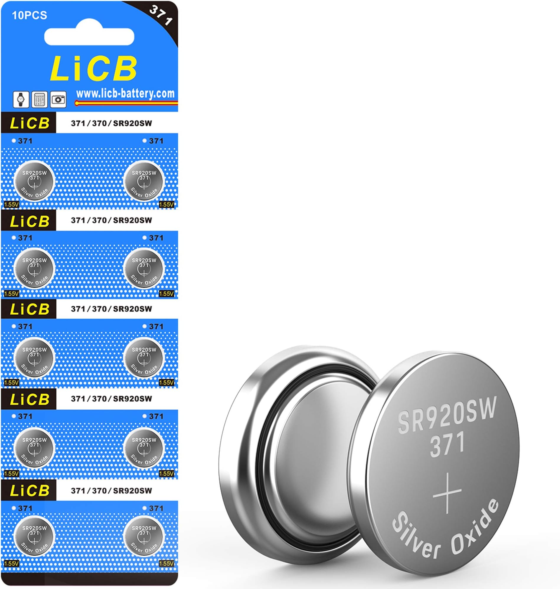 LiCB 10 Pack 371 SR920SW Watch Battery,Long-Lasting & Leak-Proof,High Capacity Silver Oxide 1.55V Button Cell Batteries for Watch