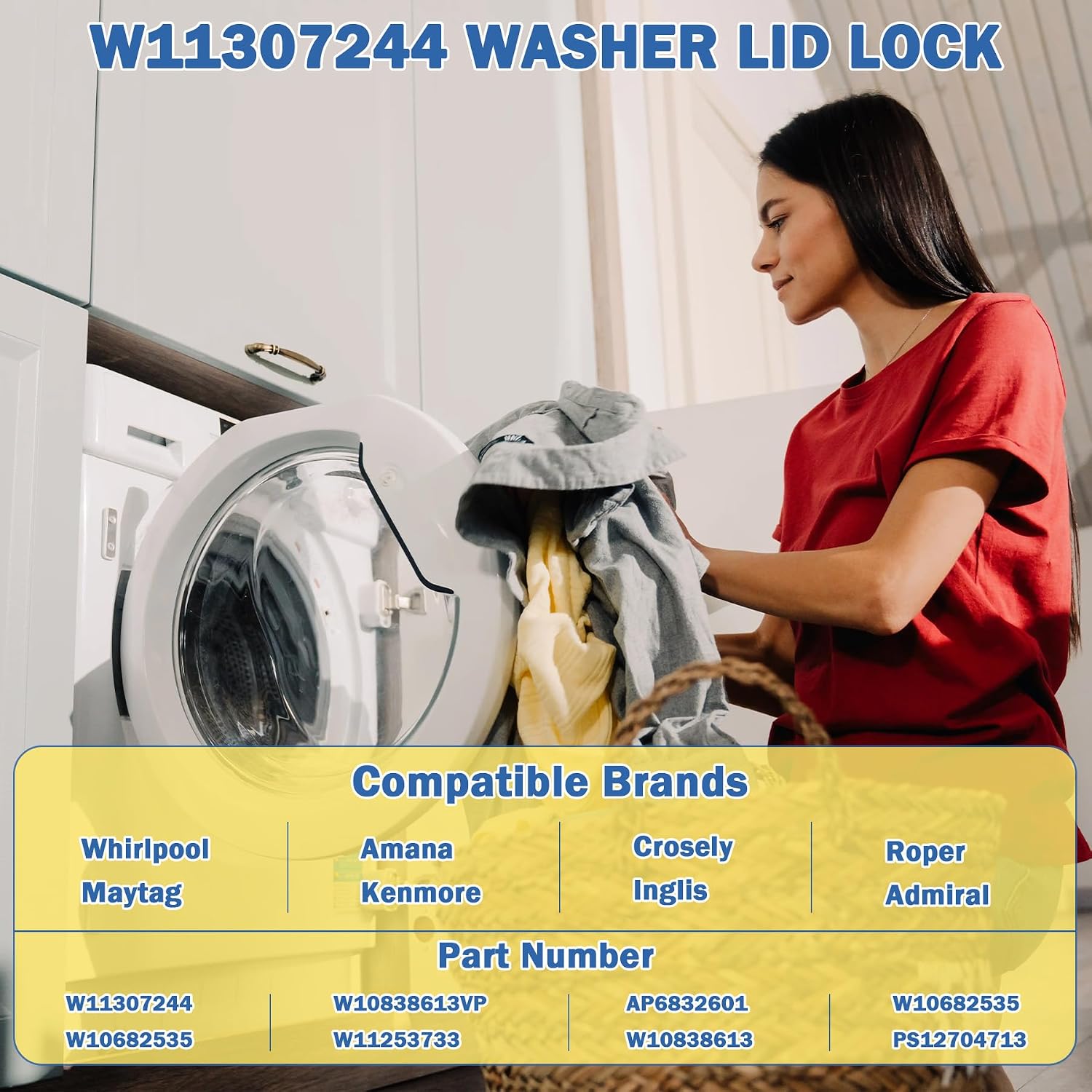 W11307244 W10682535 Washing Machine Lid Lock Compatible with Whirlpool | Maytag/Amana/Kenmore Series 110 200 500/Roper RTW4516FW2 VAW3584GW1 WTW4816FW2 NTW4516FW3 WTW5000DW1 Washing Machines